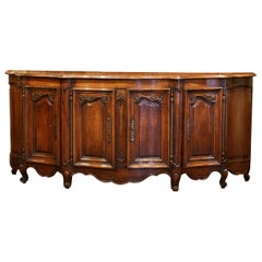 18th Century French Louis XV Carved Walnut Four-Door Serpentine Buffet Enfilade