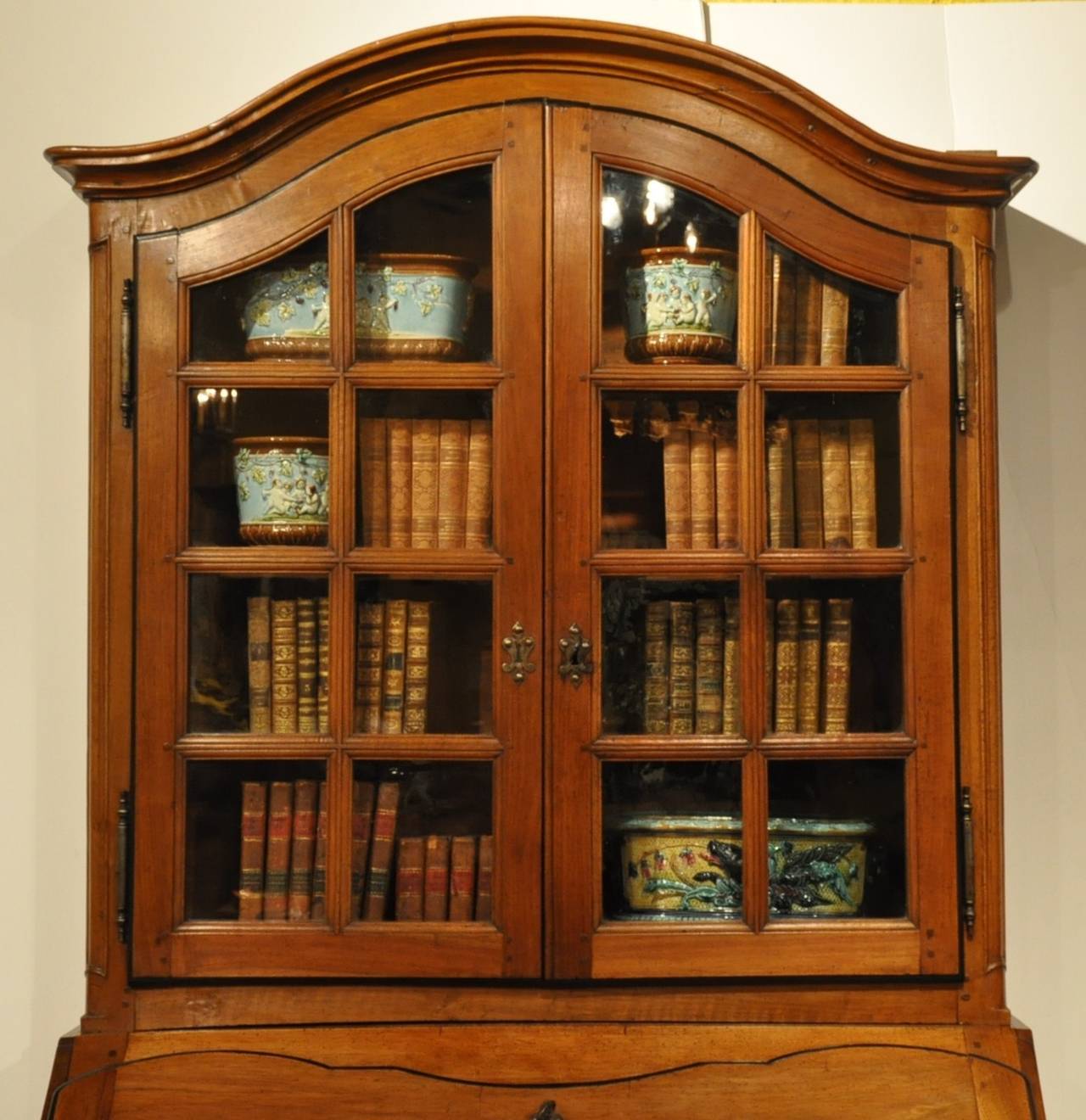 18th Century French Louis XV Carved Walnut Secretary Desk Display Bookcase 1