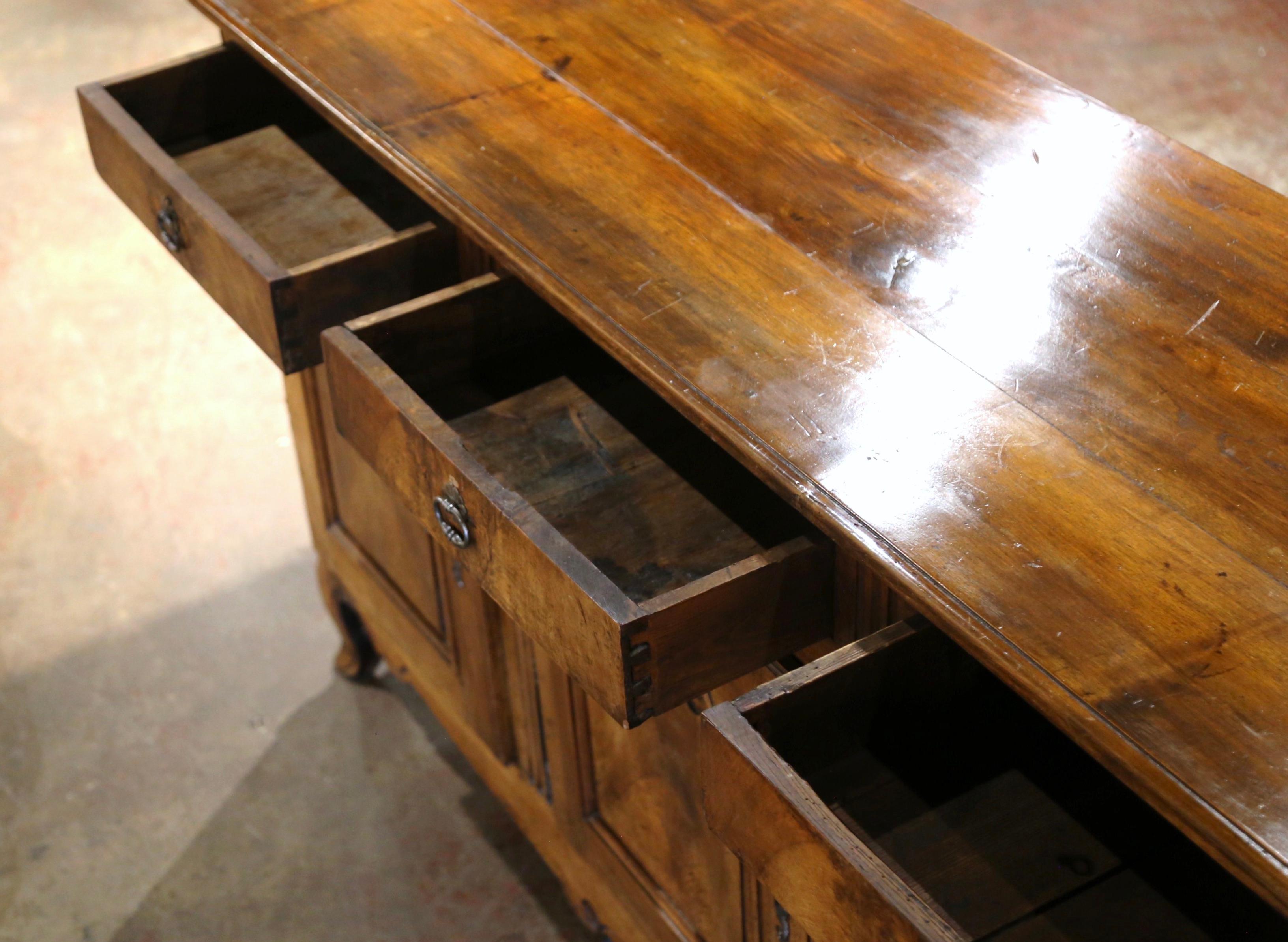 18th Century French Louis XV Carved Walnut Three-Door Buffet from Burgundy 6
