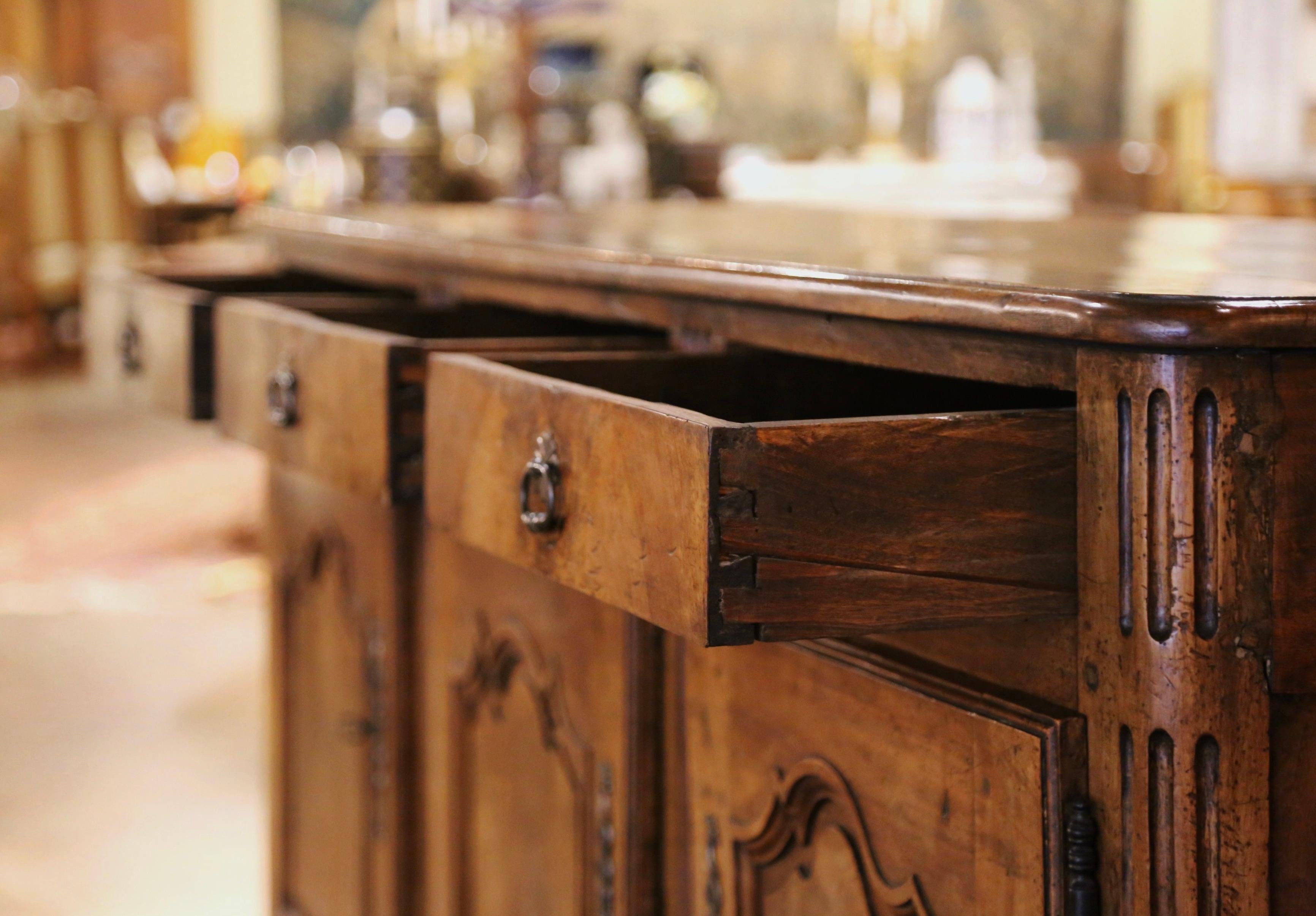 18th Century French Louis XV Carved Walnut Three-Door Buffet from Burgundy 7