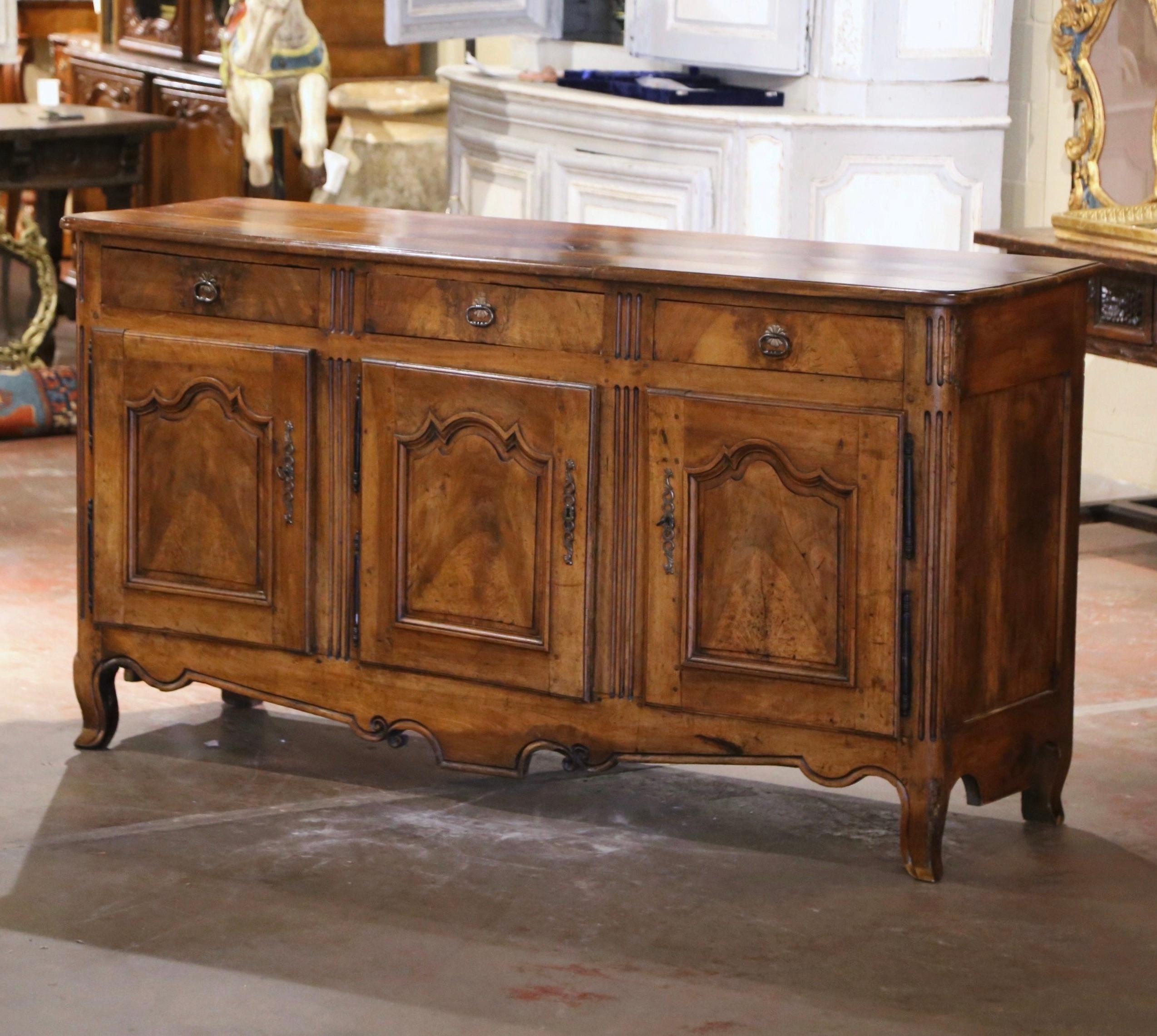 18th Century French Louis XV Carved Walnut Three-Door Buffet from Burgundy 1
