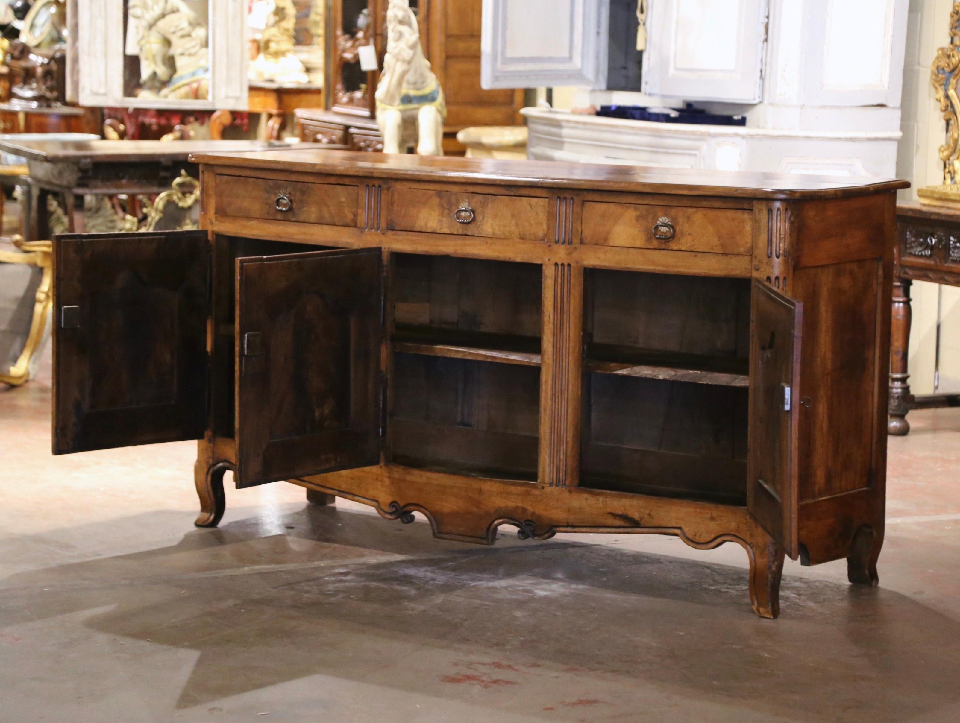 18th Century French Louis XV Carved Walnut Three-Door Buffet from Burgundy 3