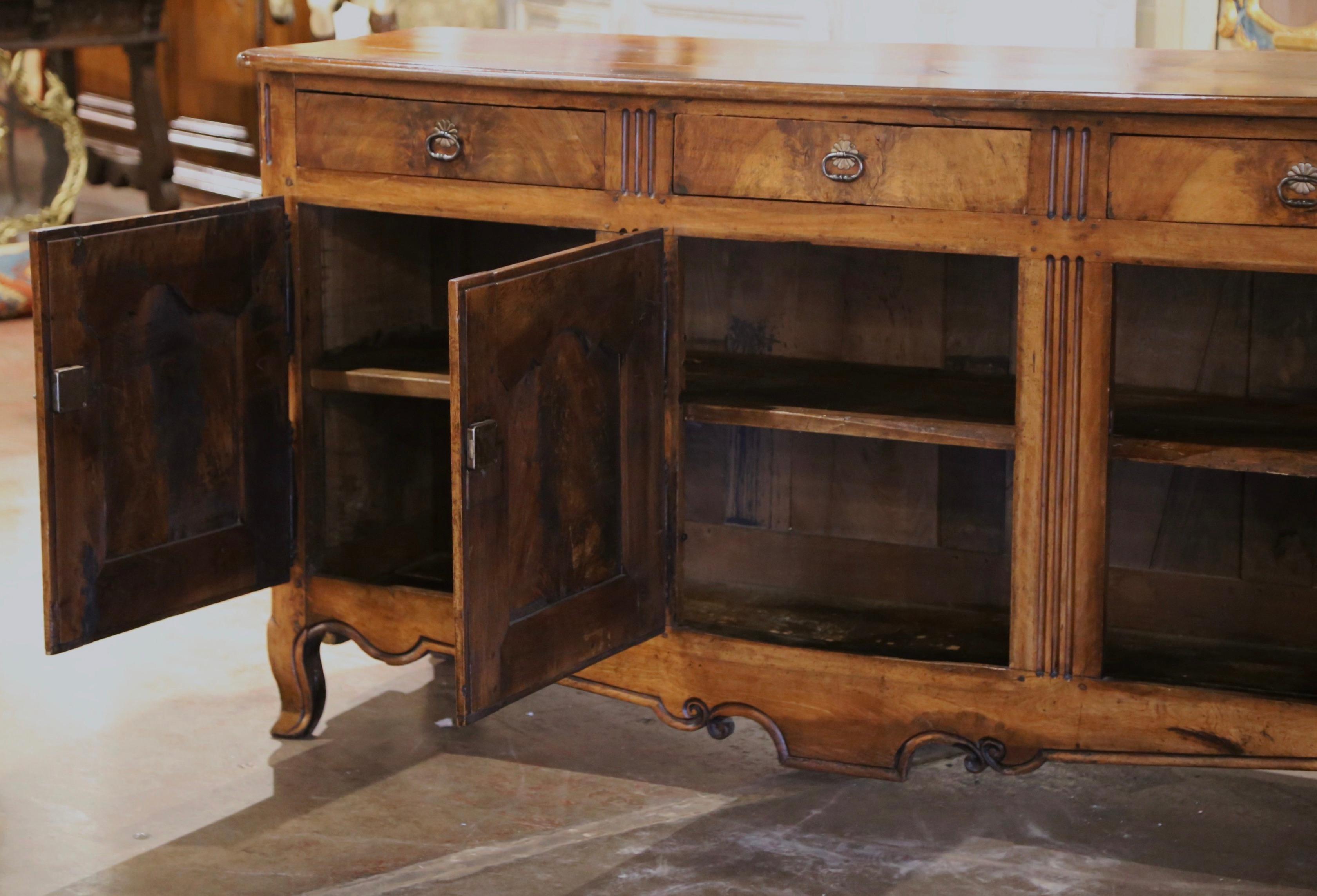 18th Century French Louis XV Carved Walnut Three-Door Buffet from Burgundy 4
