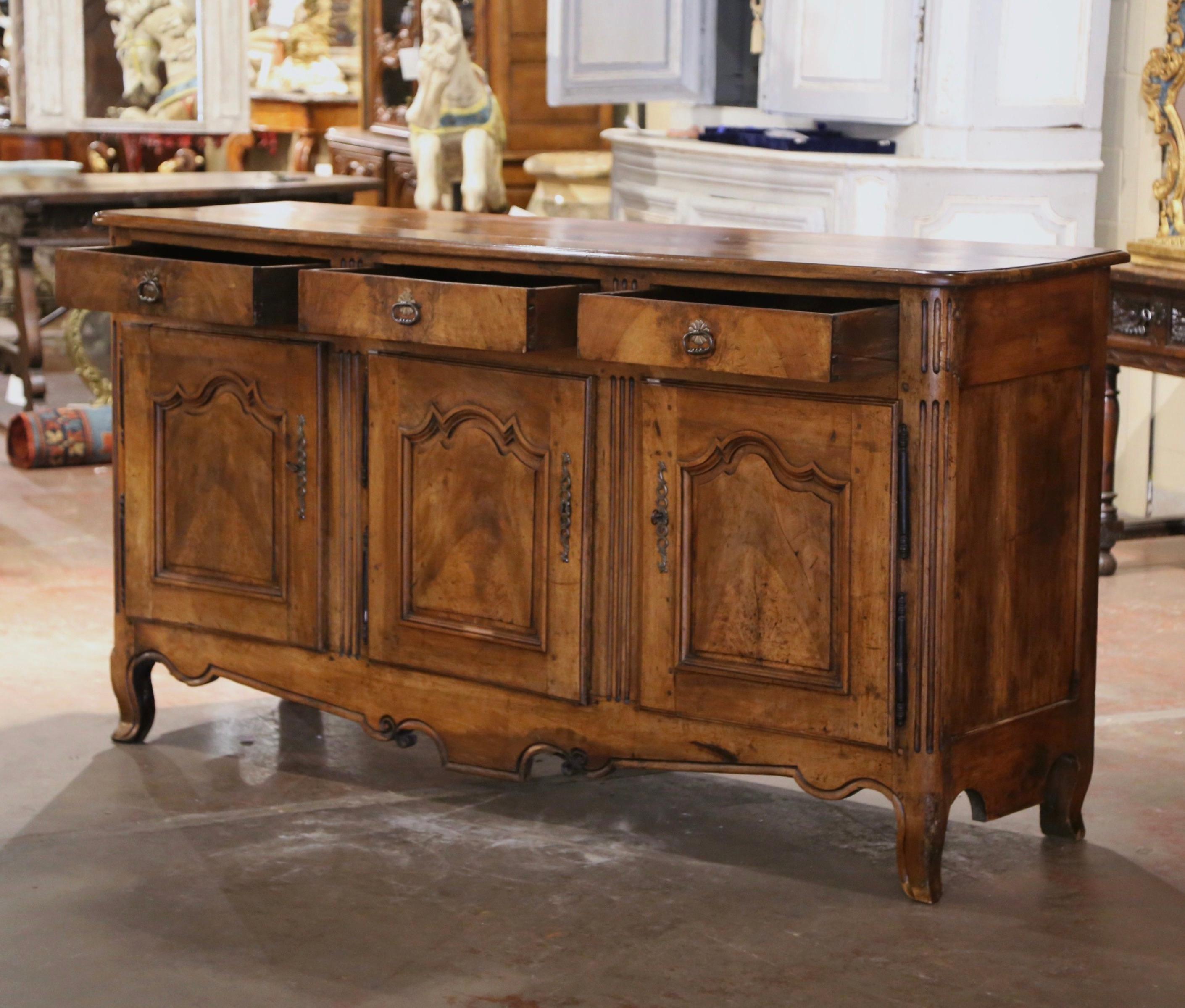 18th Century French Louis XV Carved Walnut Three-Door Buffet from Burgundy 5