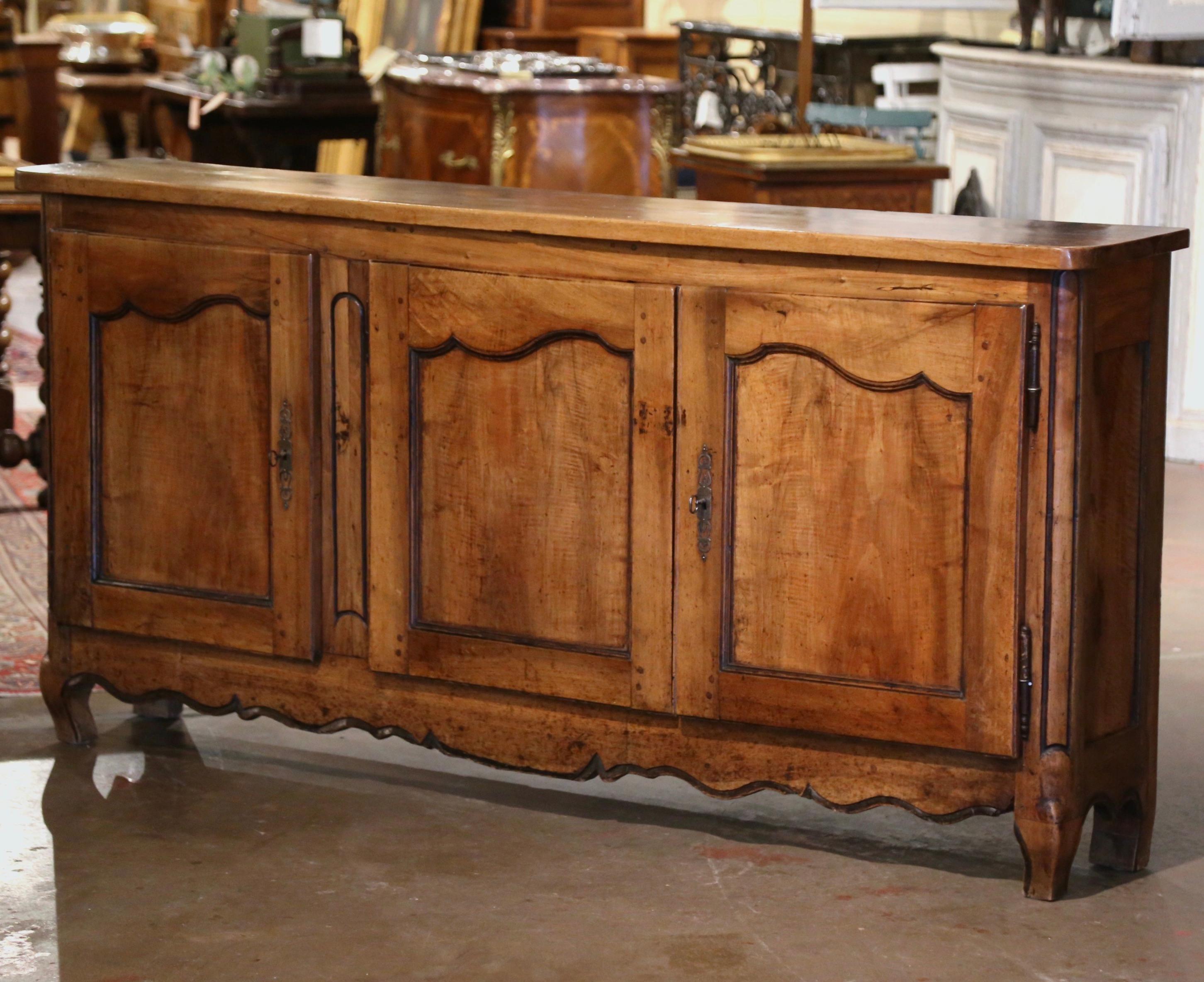 18th Century and Earlier 18th Century French Louis XV Carved Walnut Three-Door Buffet from Lyon