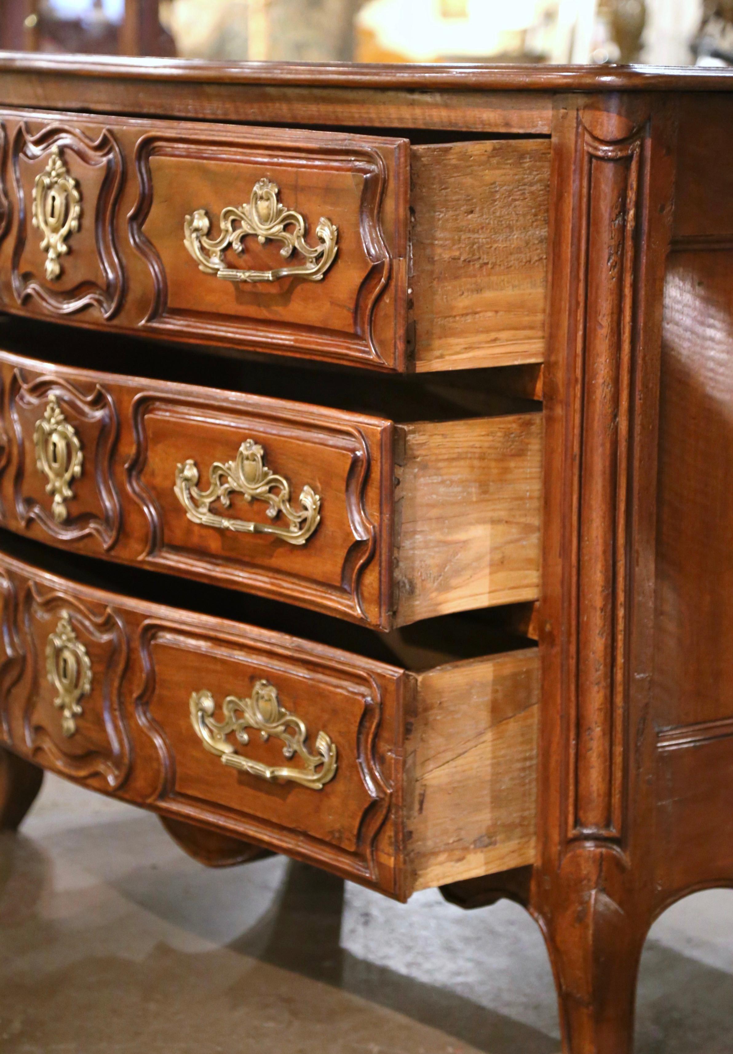 18th Century French Louis XV Carved Walnut Three-Drawer Commode Chest from Lyon For Sale 5
