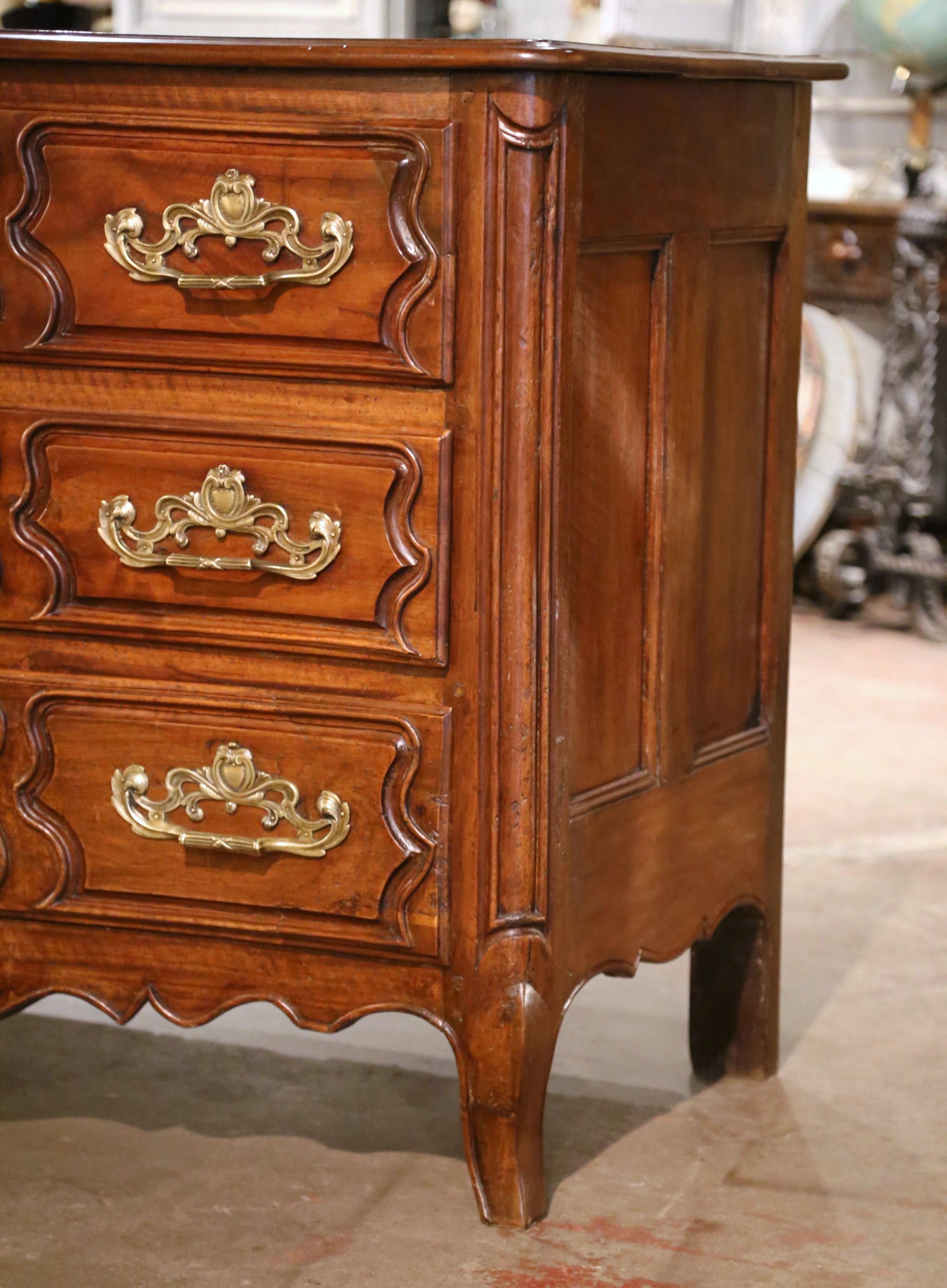 18th Century French Louis XV Carved Walnut Three-Drawer Commode Chest from Lyon For Sale 3