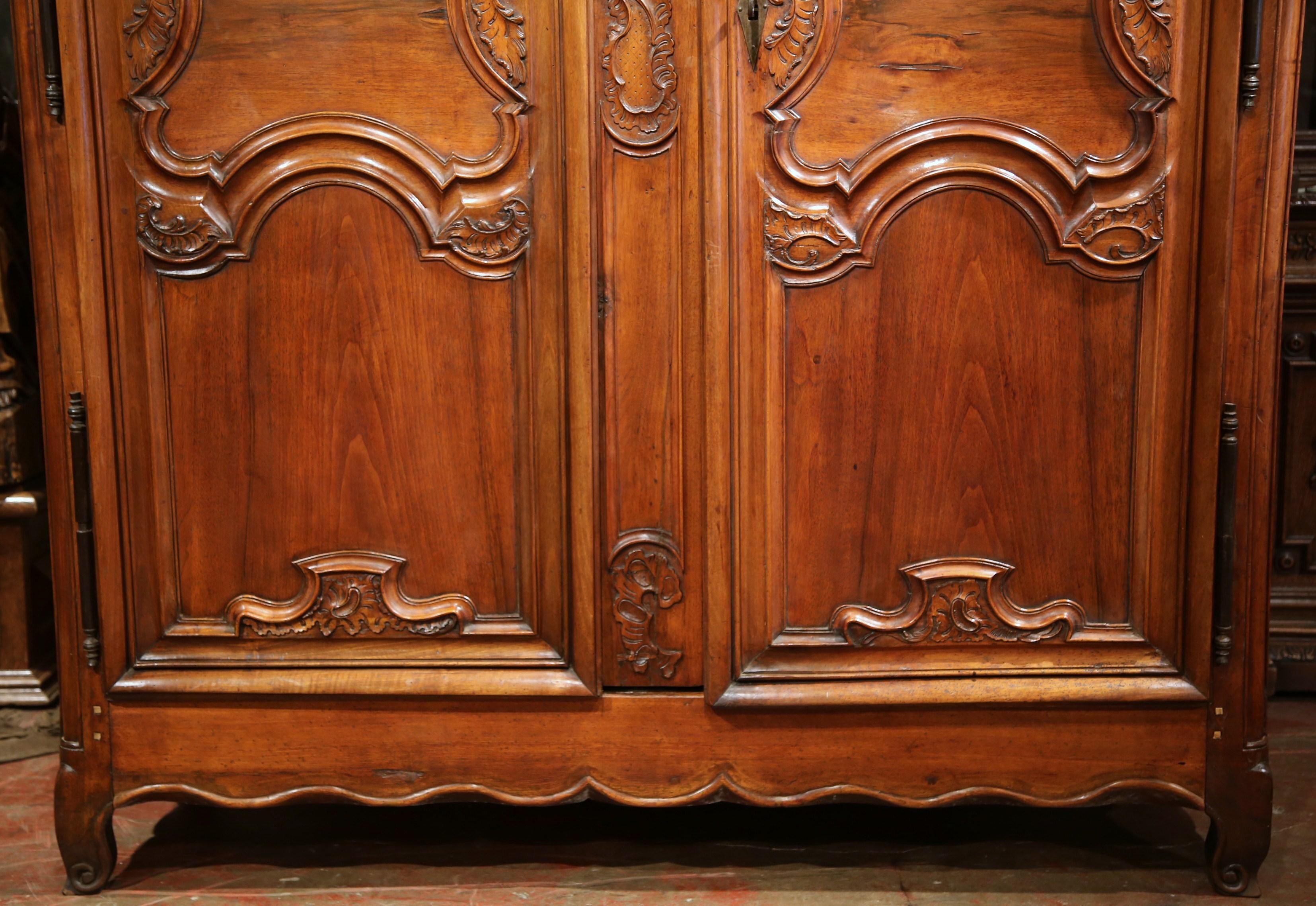 18th Century French Louis XV Carved Walnut Two-Door Armoire from Lyon 3