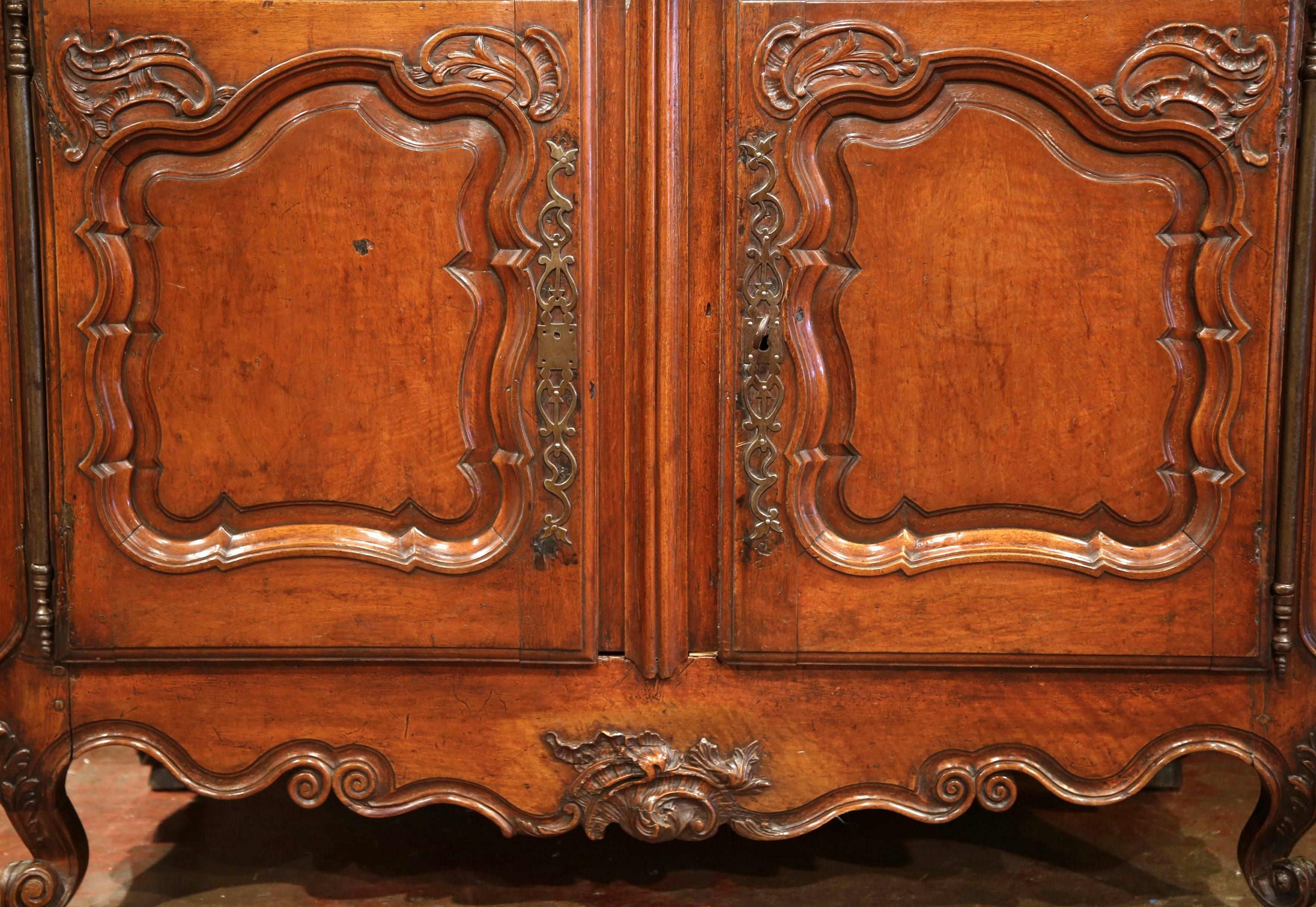 Patinated 18th Century French Louis XV Carved Walnut Two-Door Buffet from Lyon