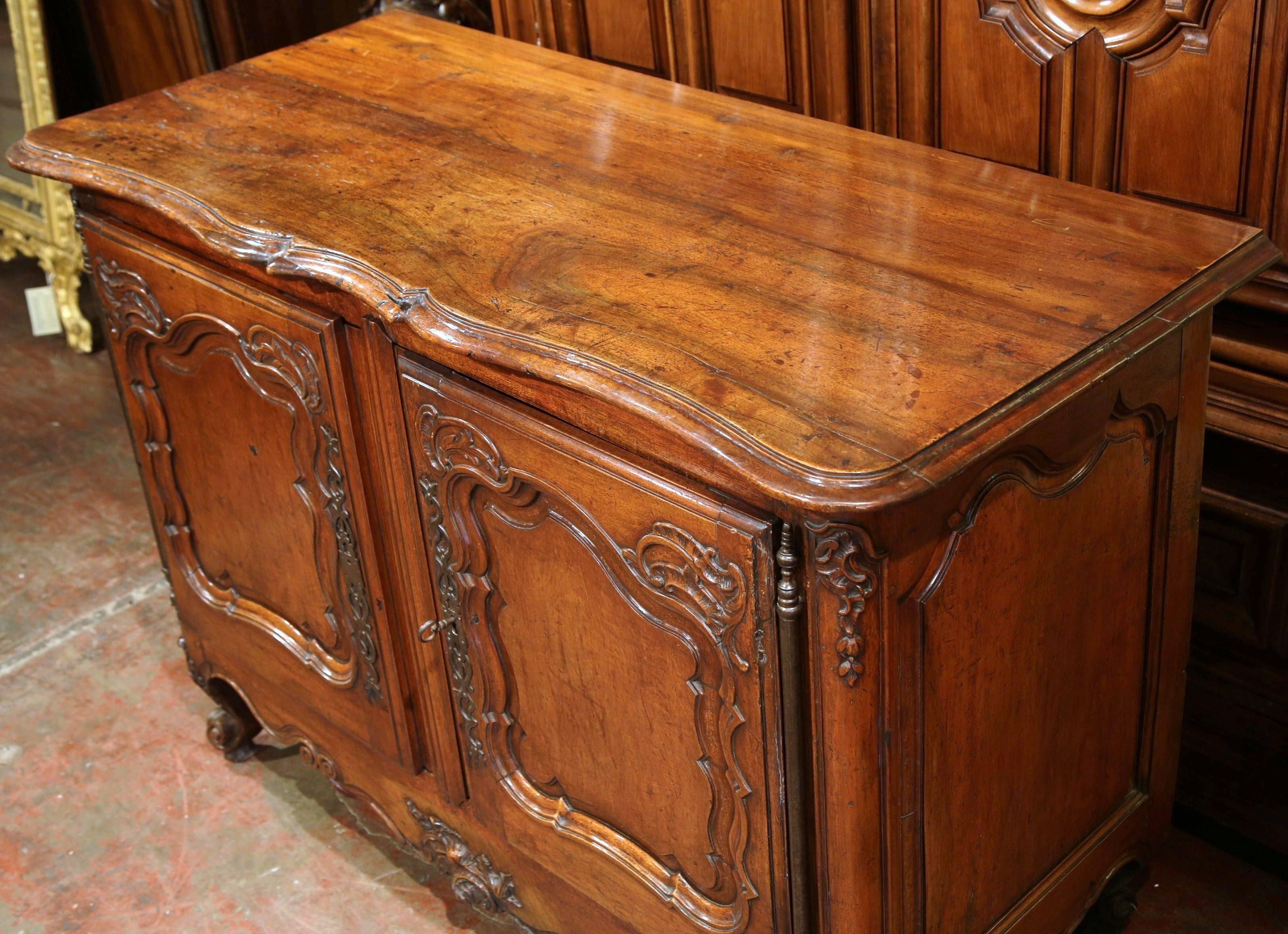 18th Century French Louis XV Carved Walnut Two-Door Buffet from Lyon In Excellent Condition In Dallas, TX