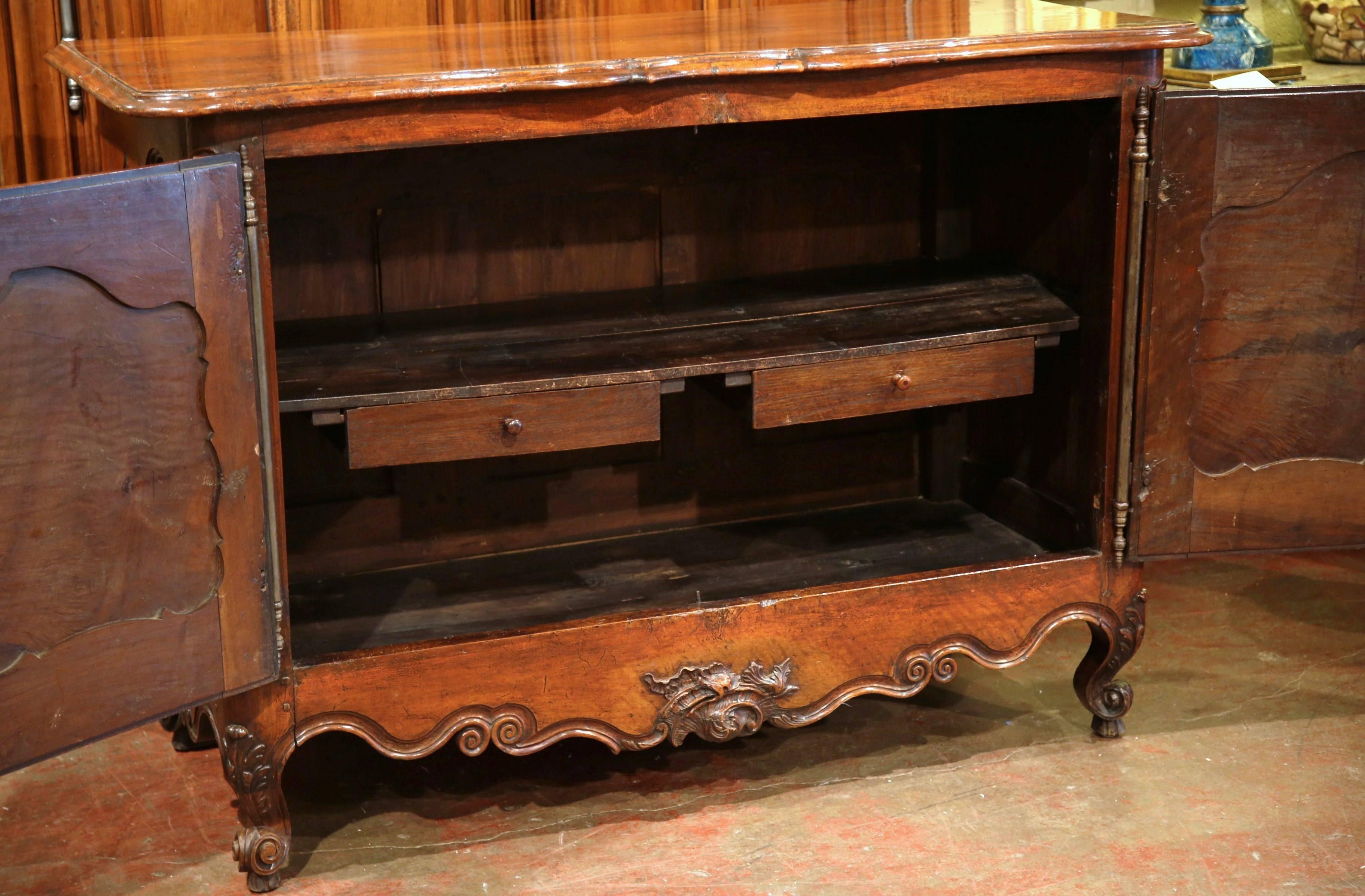 18th Century French Louis XV Carved Walnut Two-Door Buffet from Lyon 1
