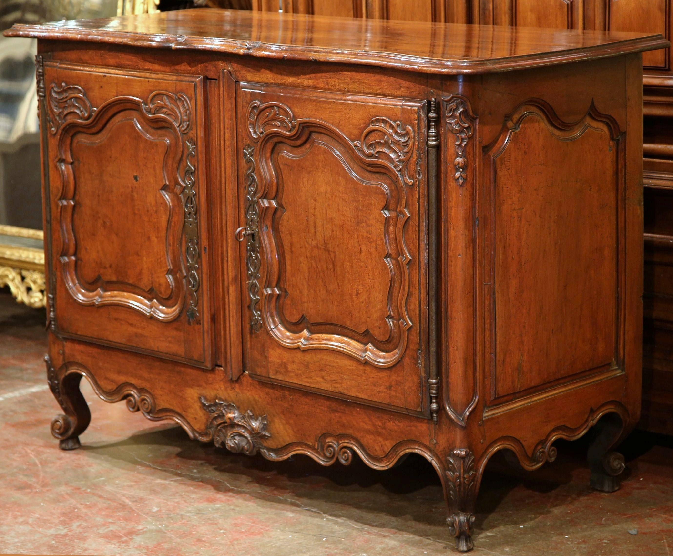 18th Century French Louis XV Carved Walnut Two-Door Buffet from Lyon 2