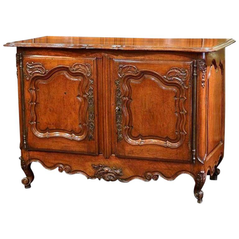18th Century French Louis XV Carved Walnut Two-Door Buffet from Lyon