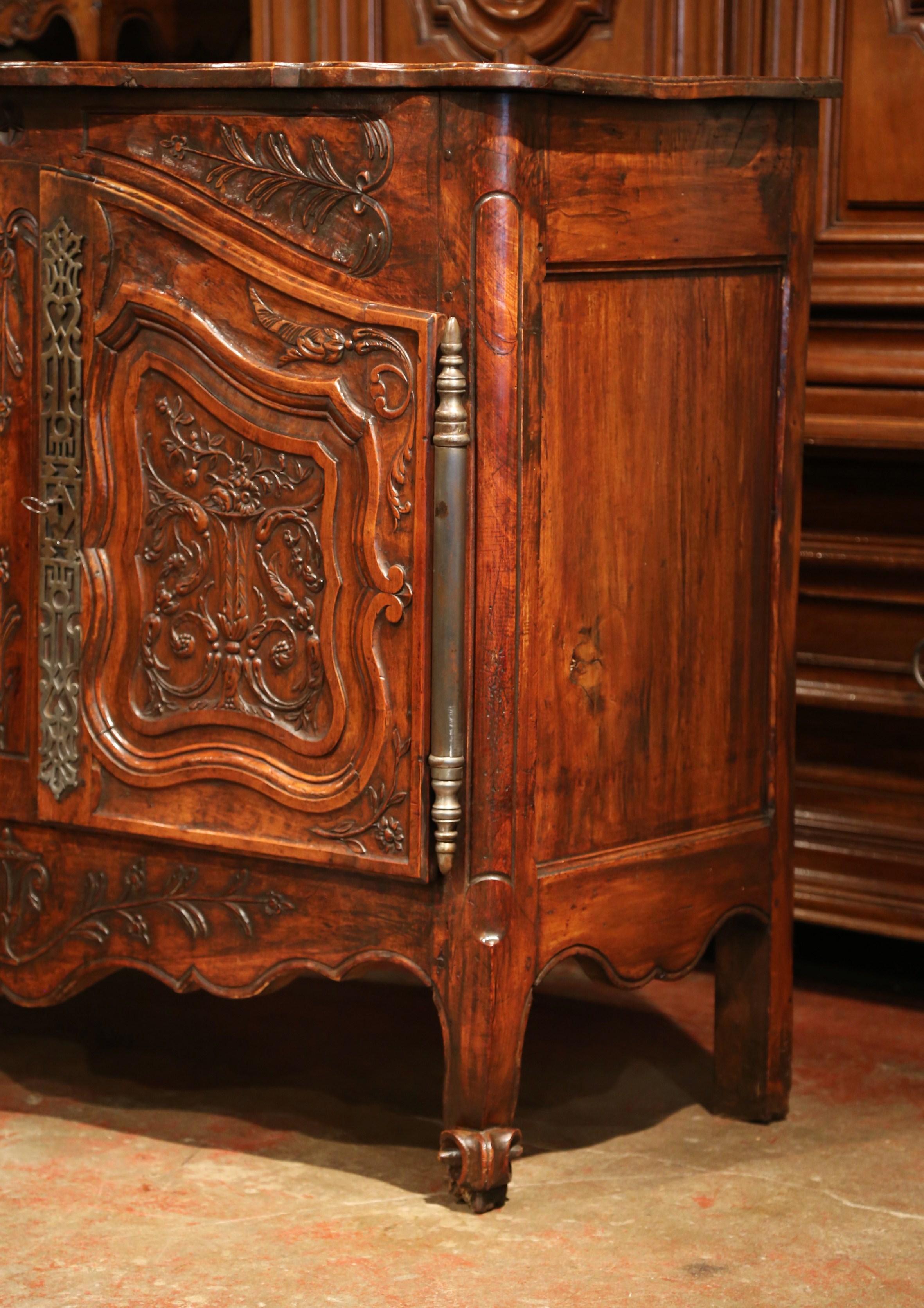 Hand-Carved 18th Century, French Louis XV Carved Walnut Two-Door Buffet from Provence