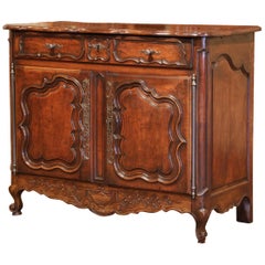18th Century, French Louis XV Carved Walnut Two-Door Buffet from Provence