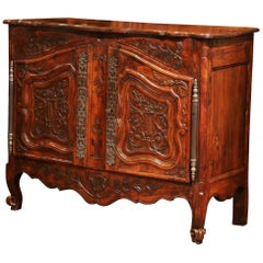 18th Century, French Louis XV Carved Walnut Two-Door Buffet from Provence