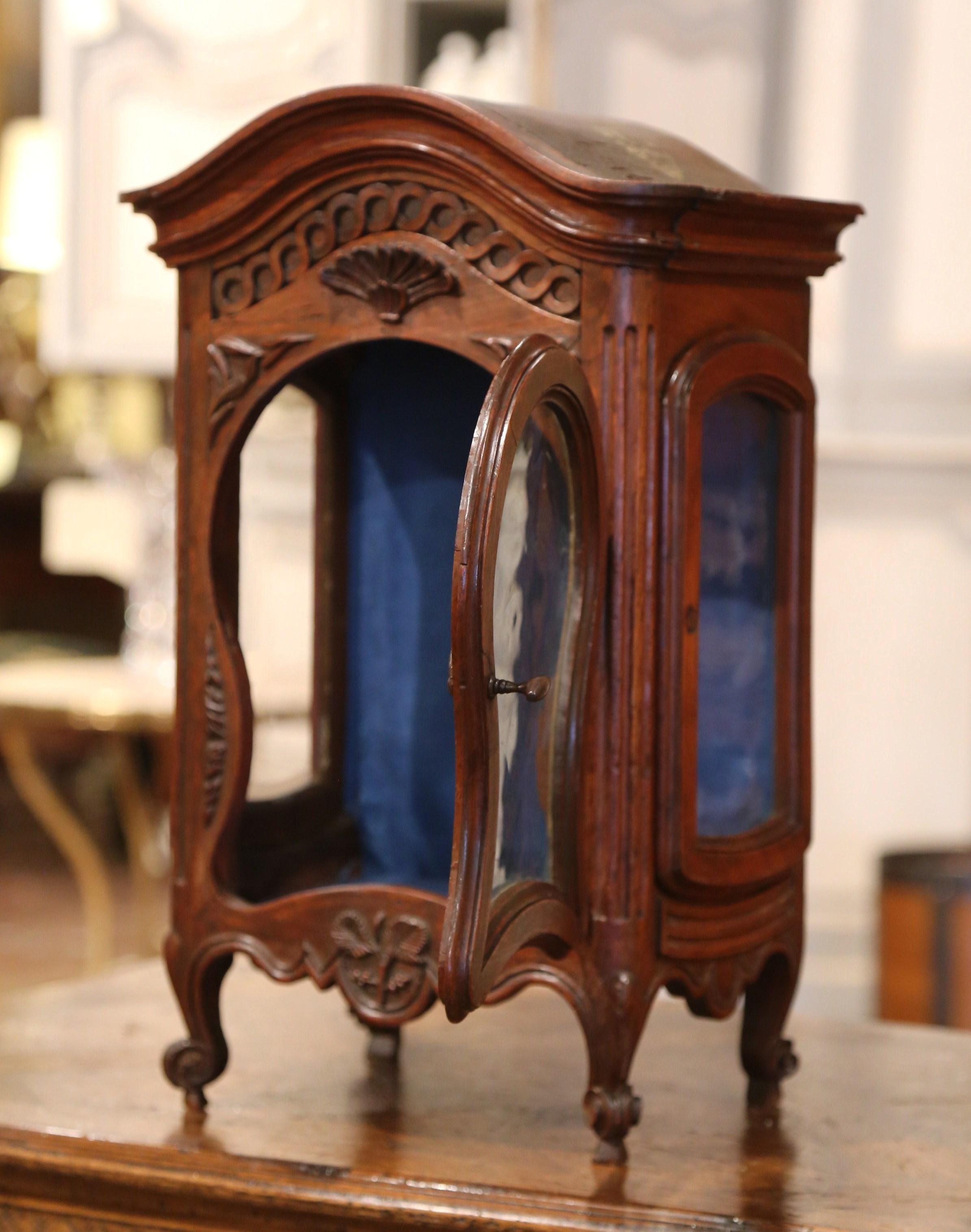 Hand-Carved 18th Century French Louis XV Carved Walnut Wall Cabinet with Glass Door