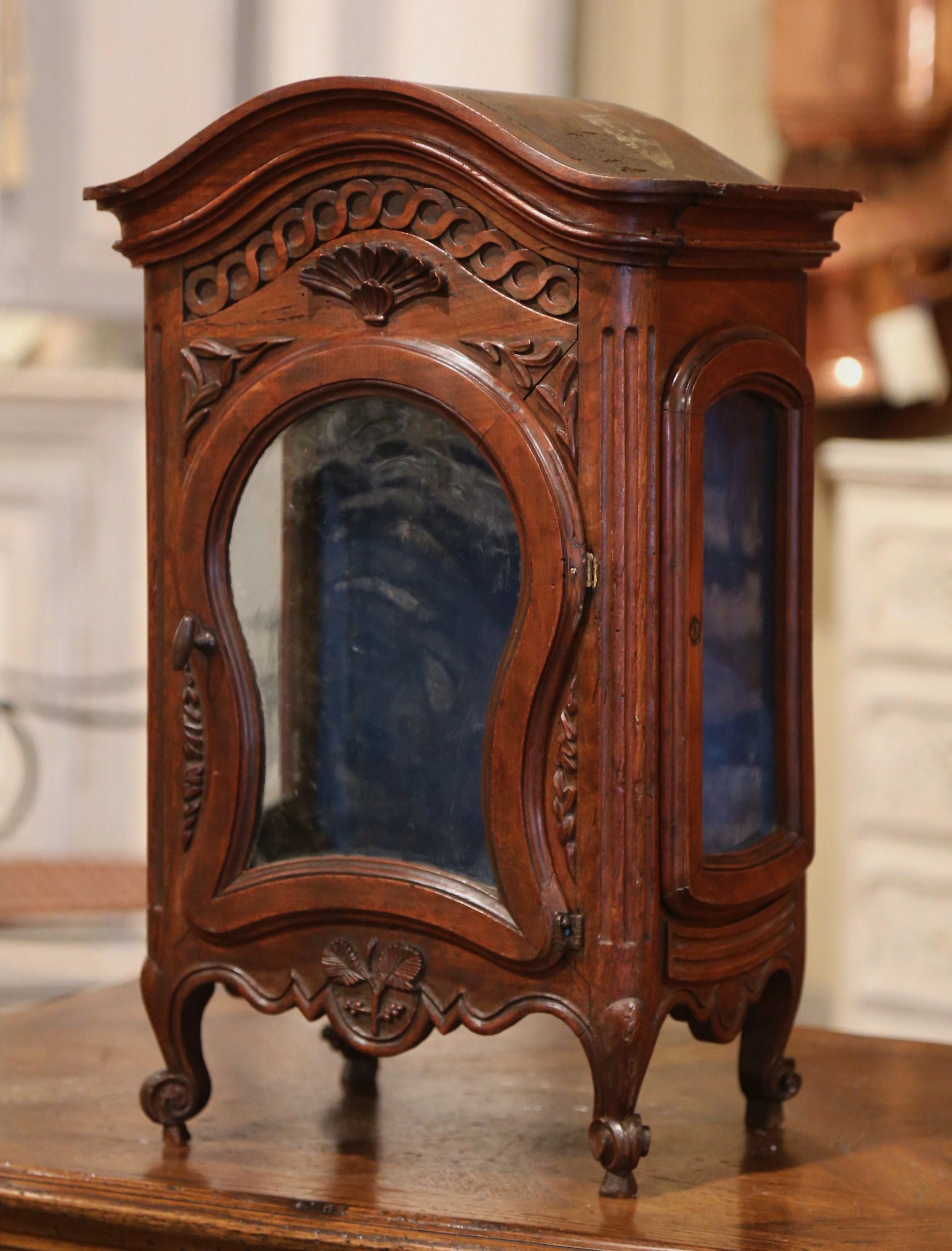 18th Century French Louis XV Carved Walnut Wall Cabinet with Glass Door 1