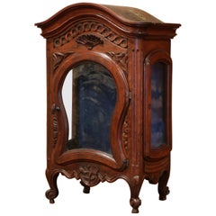 Antique 18th Century French Louis XV Carved Walnut Wall Cabinet with Glass Door
