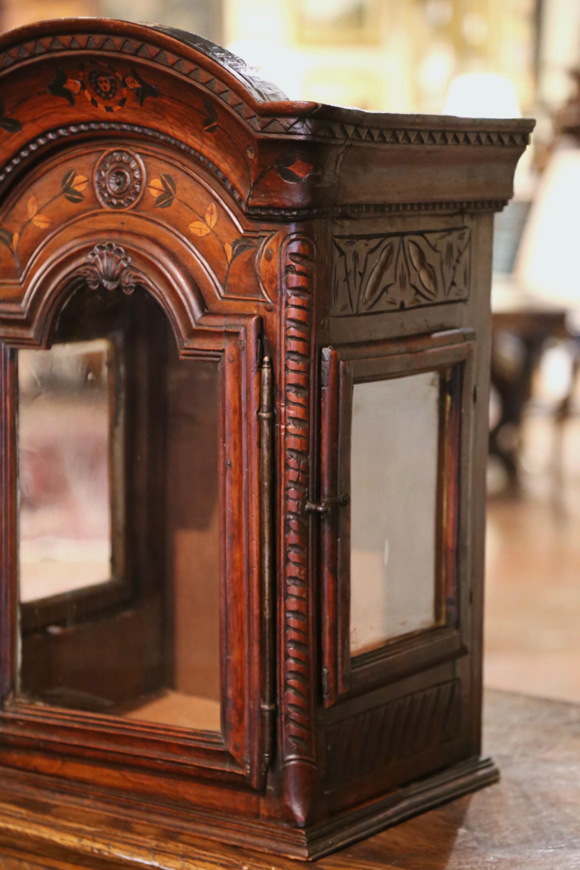 18th Century French Louis XV Carved Walnut Wall Vitrine Cabinet with Glass 1