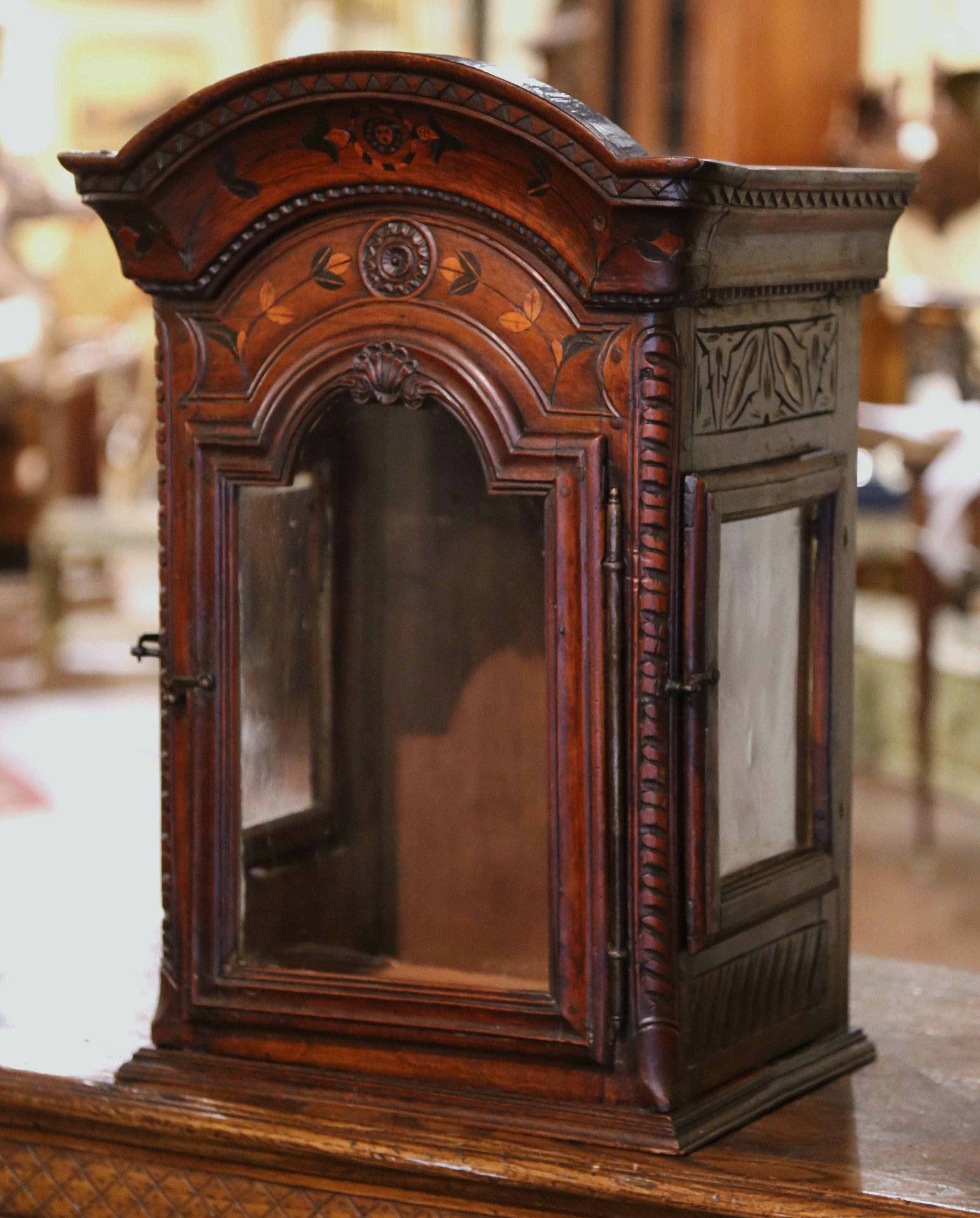 18th Century French Louis XV Carved Walnut Wall Vitrine Cabinet with Glass 2