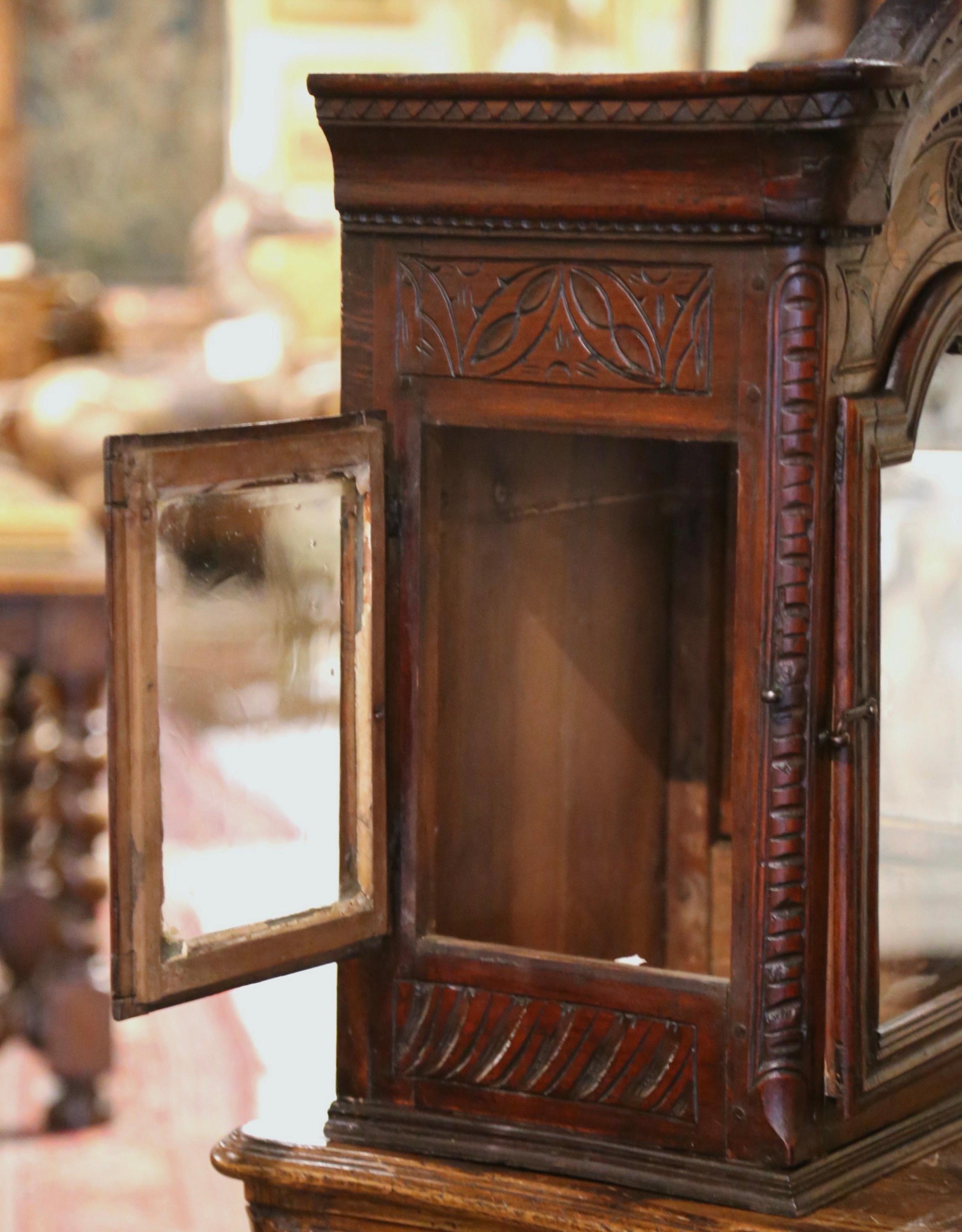 18th Century French Louis XV Carved Walnut Wall Vitrine Cabinet with Glass 5