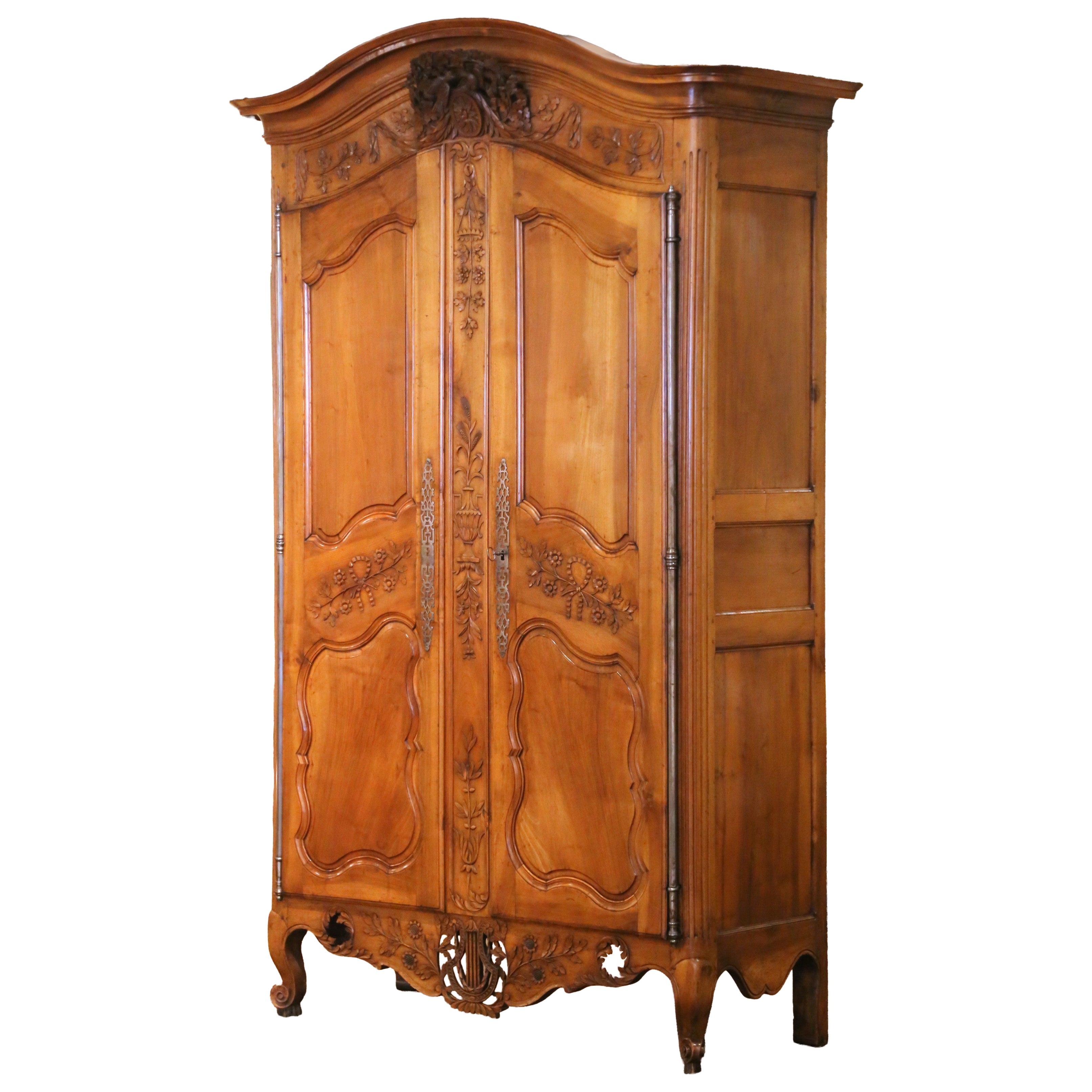 18th Century French Louis XV Carved Walnut Wedding Armoire from Provence