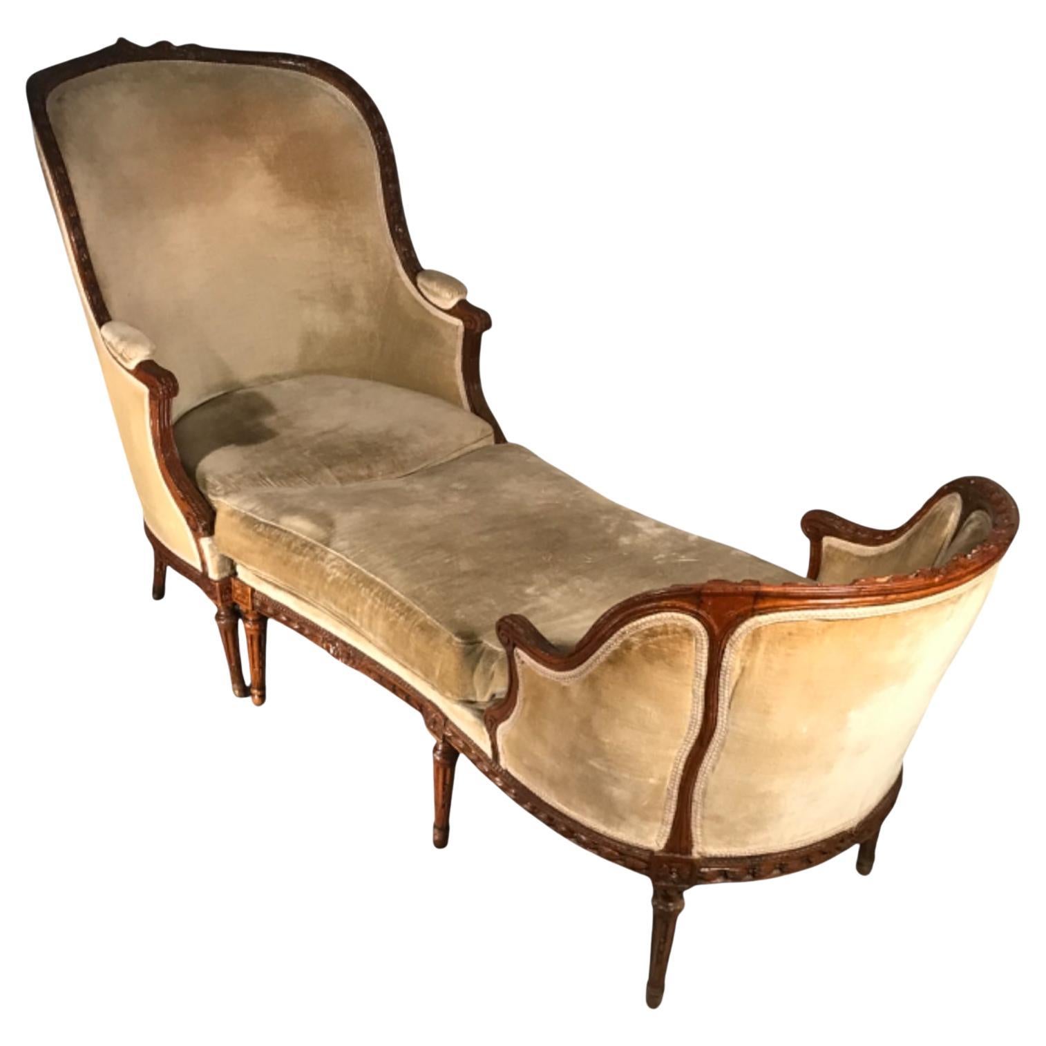 Chaise longue francesa Luis XV del siglo XVIII, conocida como "Duchesse" en venta