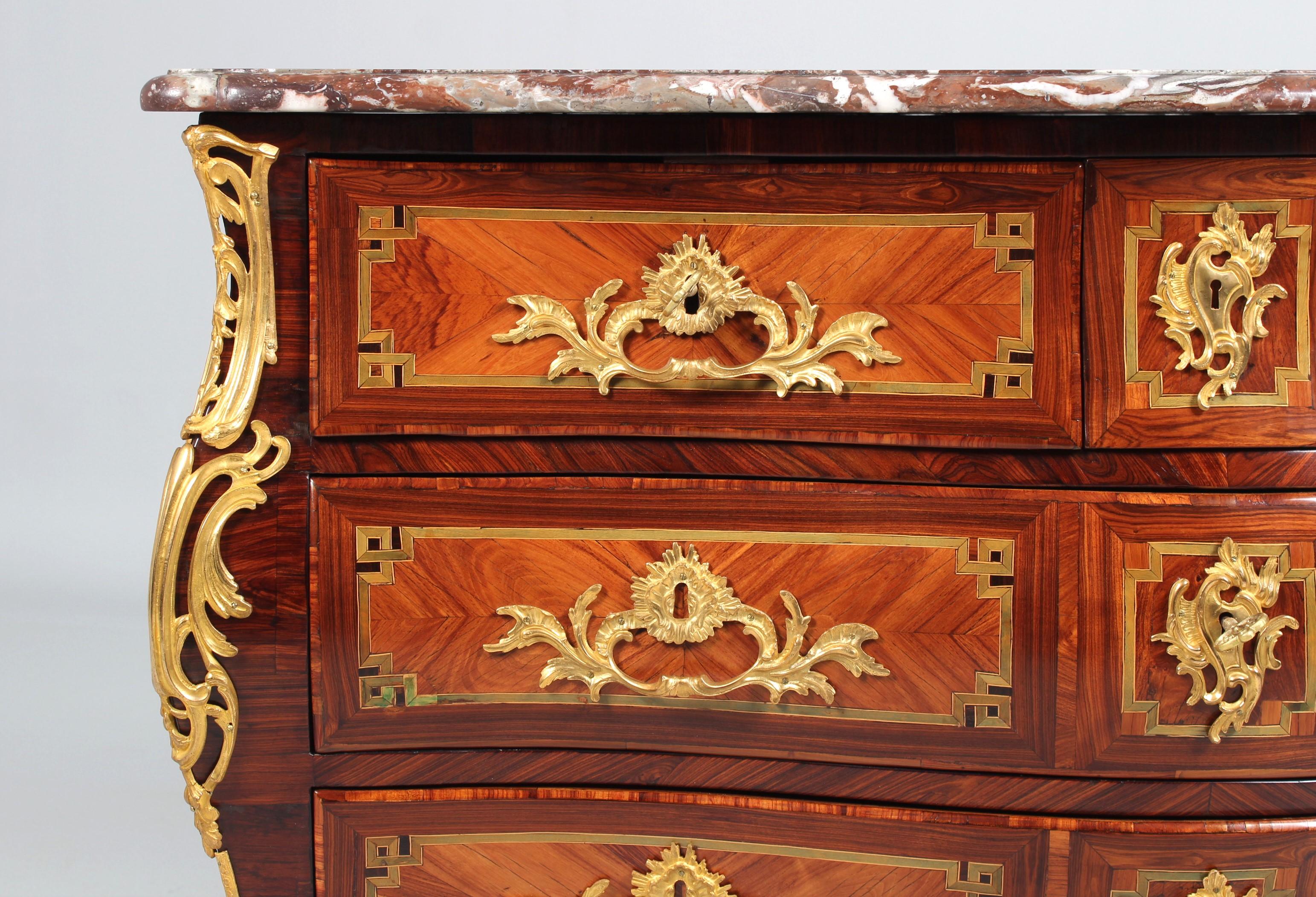 Marquetry 18th Century French Louis XV Chest, Rosewood, Ormolu, Stamped N.PETIT, c. 1765