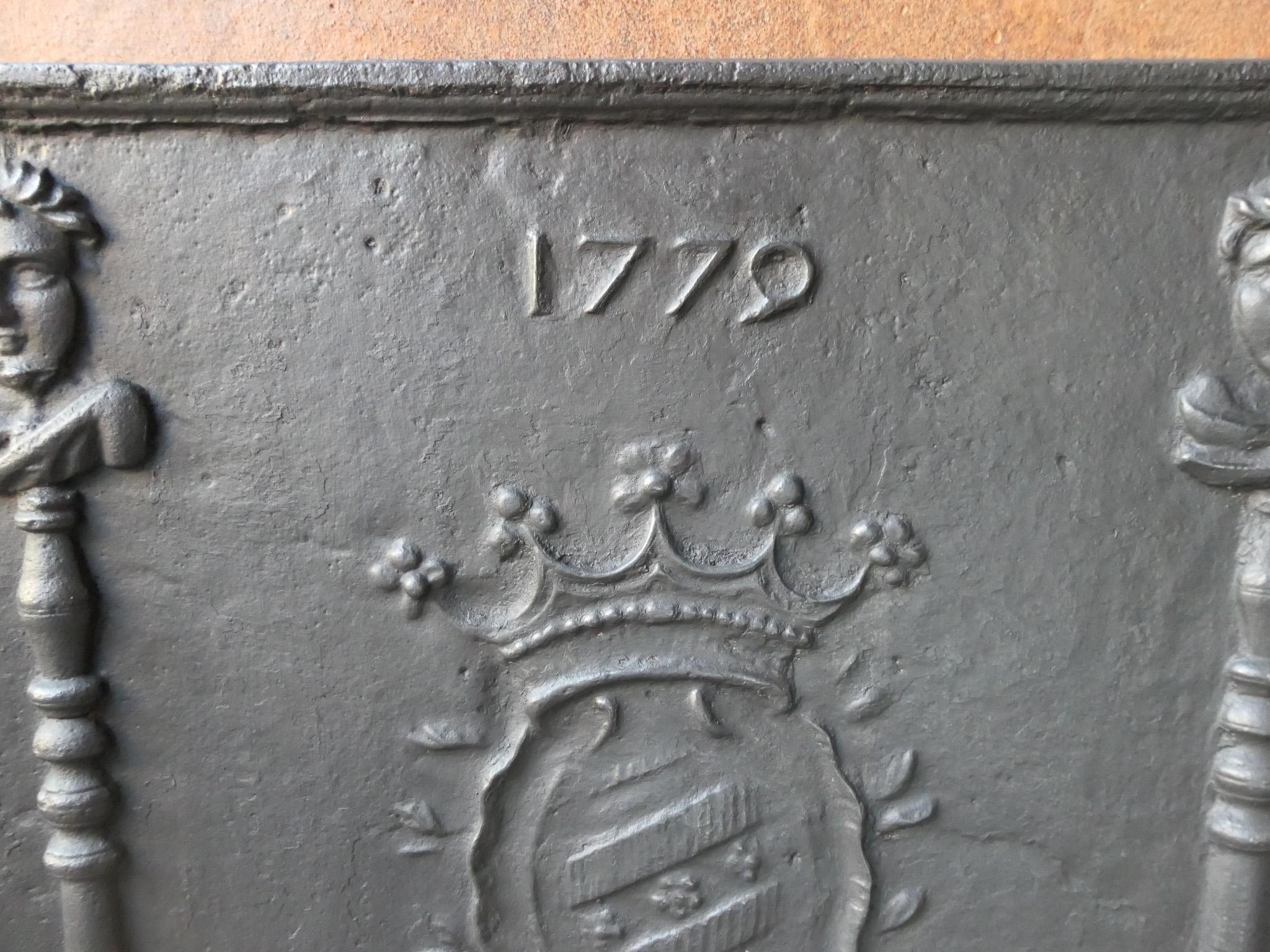 18th Century French Louis XV 'Coat of Arms' Fireback / Backsplash, Dated 1779 For Sale 4