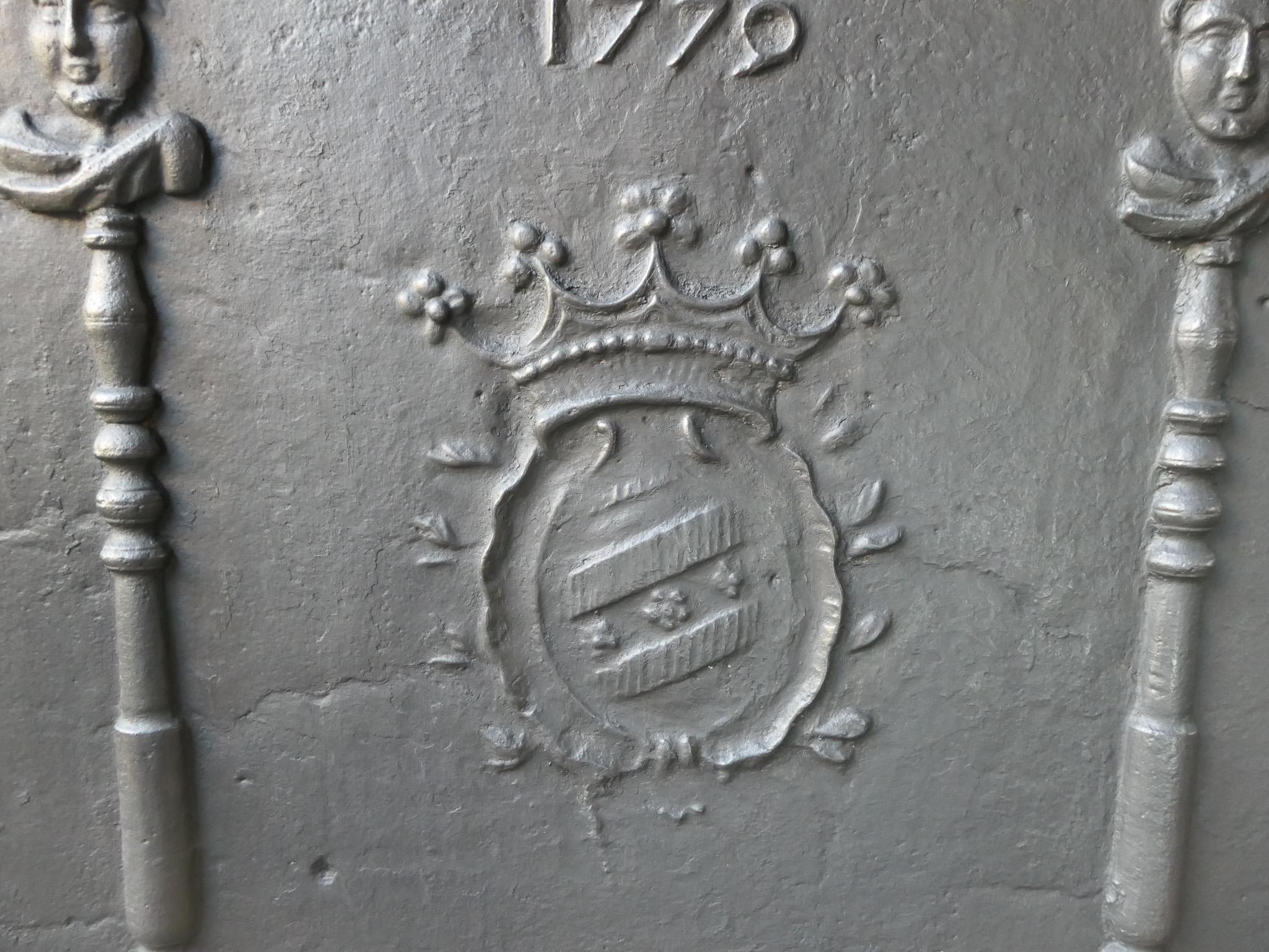 18th Century French Louis XV 'Coat of Arms' Fireback / Backsplash, Dated 1779 For Sale 5
