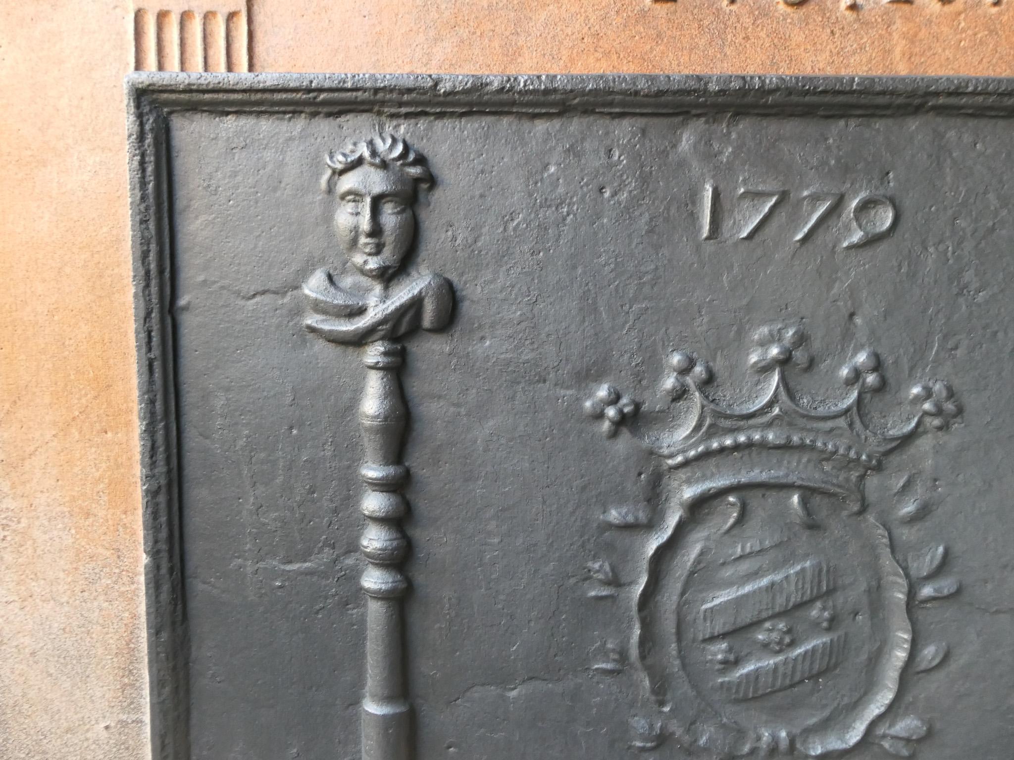 18th Century French Louis XV 'Coat of Arms' Fireback / Backsplash, Dated 1779 For Sale 7