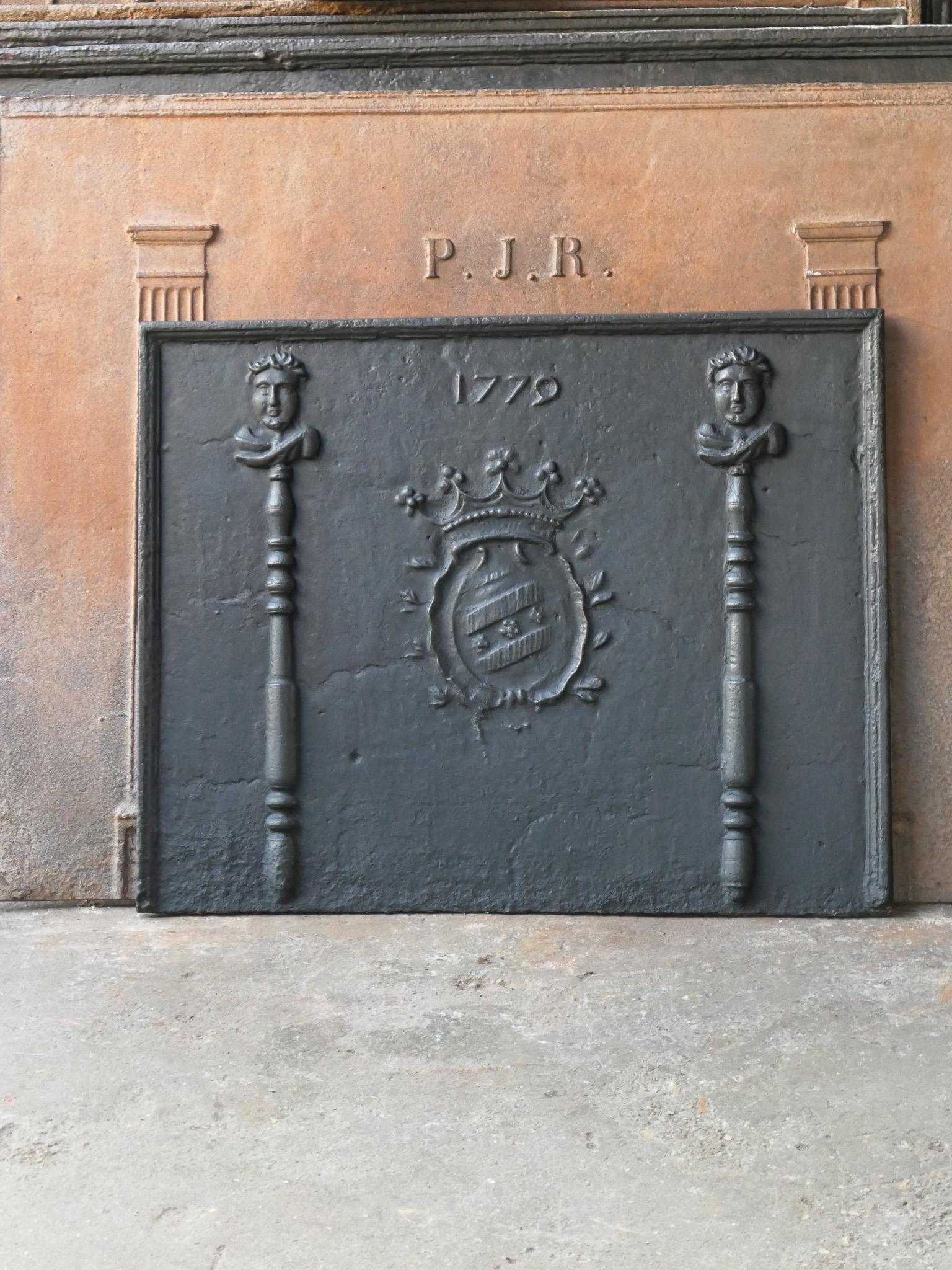 18th Century and Earlier 18th Century French Louis XV 'Coat of Arms' Fireback / Backsplash, Dated 1779 For Sale
