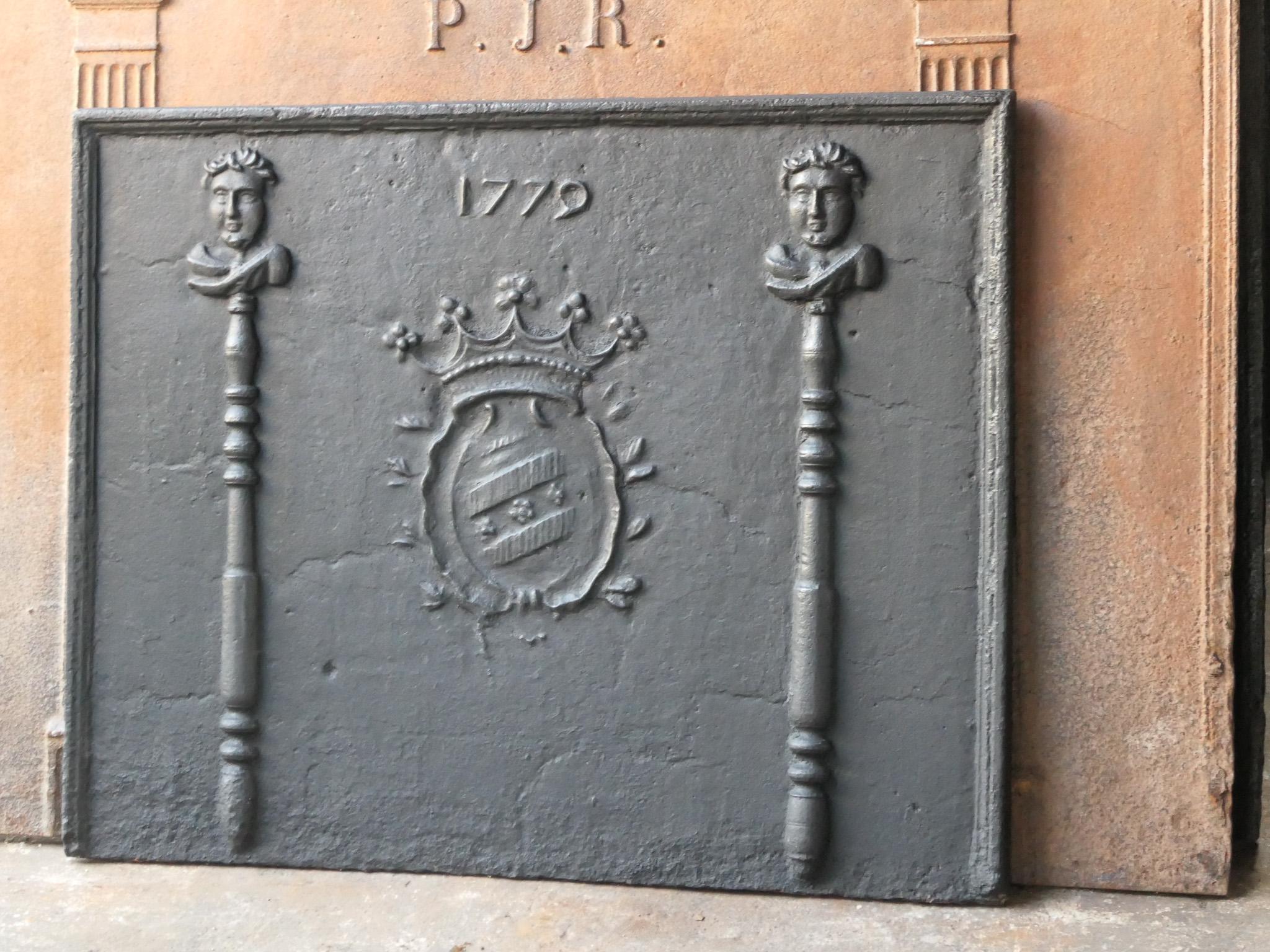 18th Century French Louis XV 'Coat of Arms' Fireback / Backsplash, Dated 1779 For Sale 1