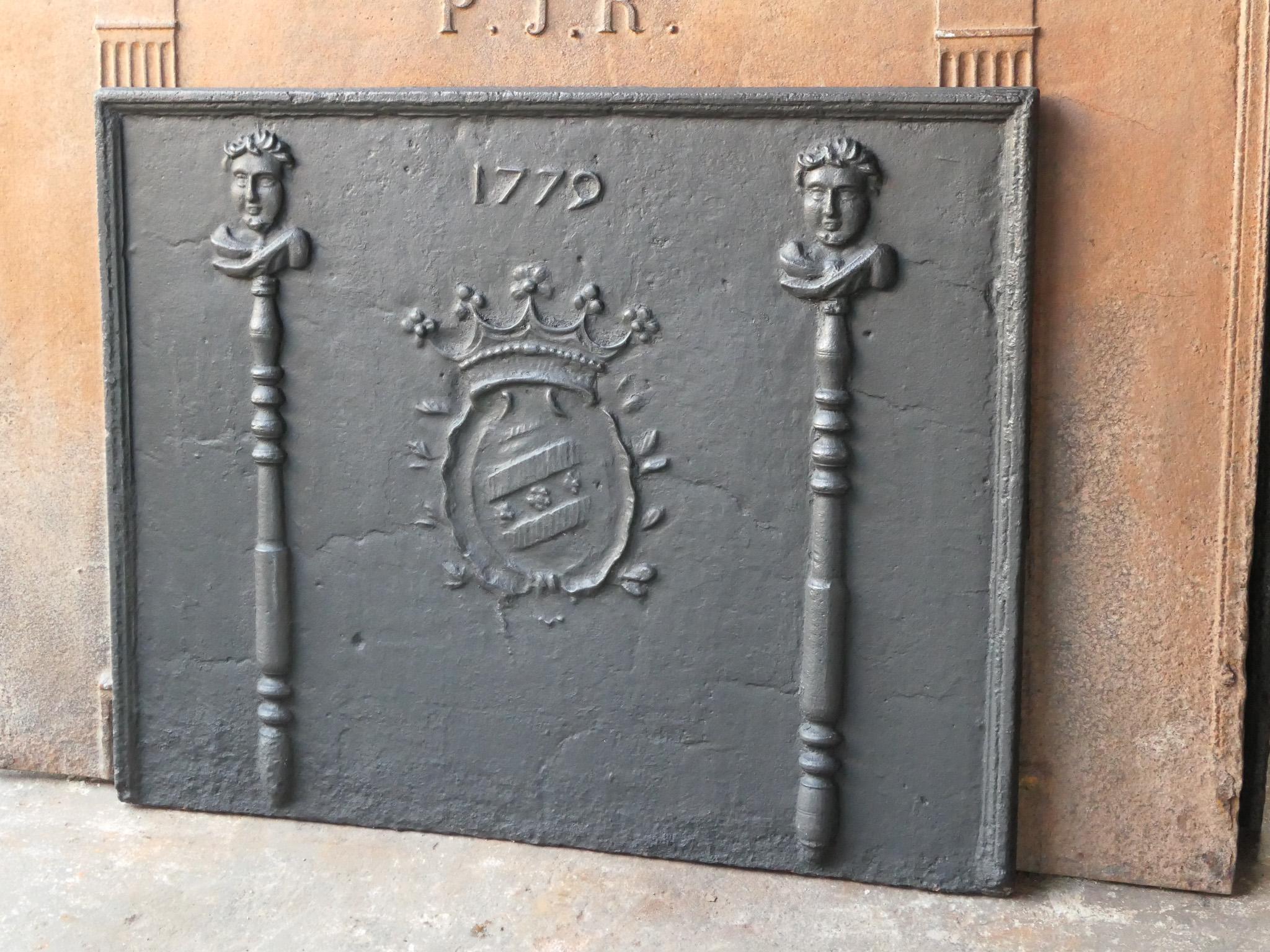 18th Century French Louis XV 'Coat of Arms' Fireback / Backsplash, Dated 1779 For Sale 2