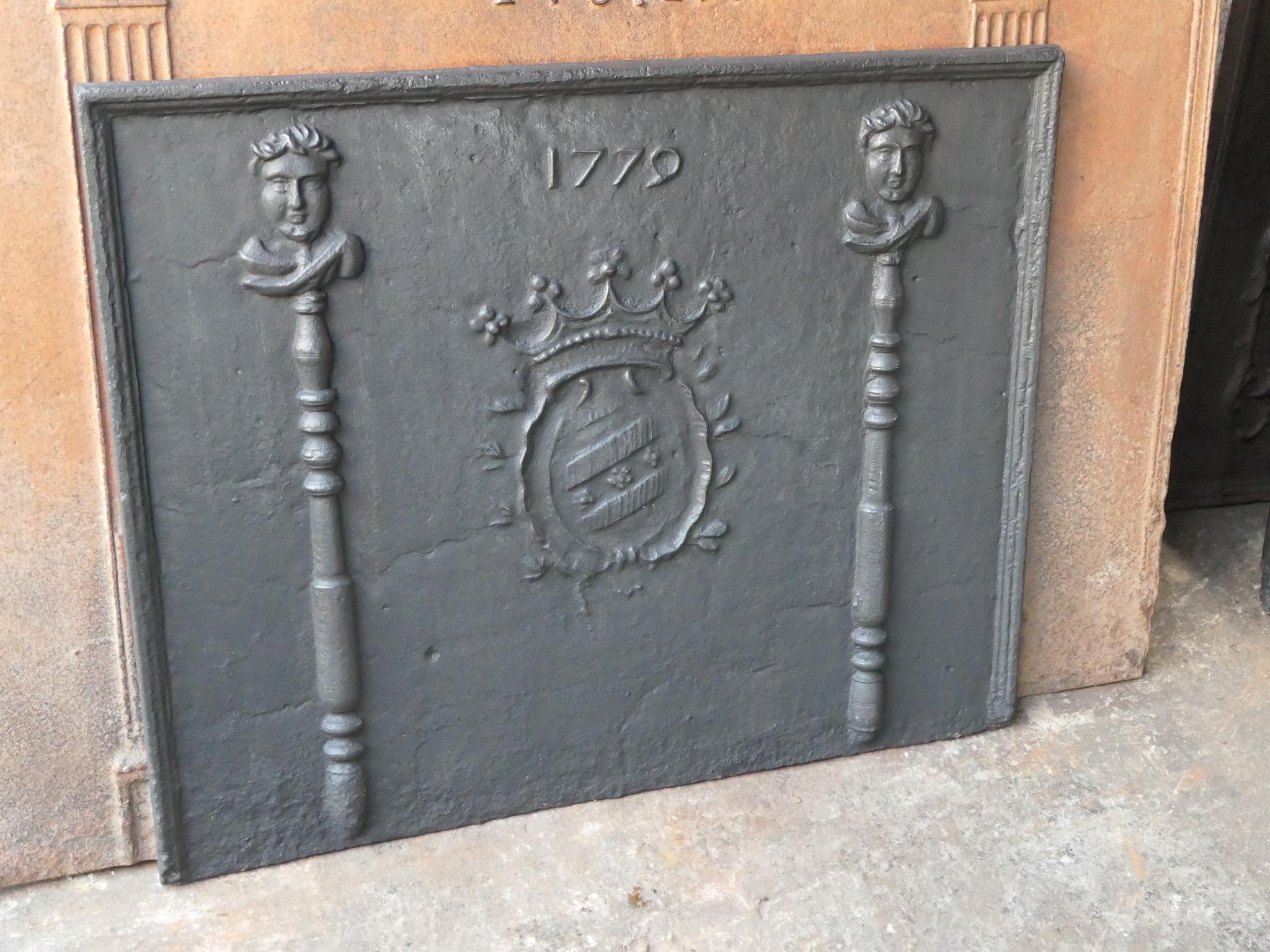 18th Century French Louis XV 'Coat of Arms' Fireback / Backsplash, Dated 1779 For Sale 3