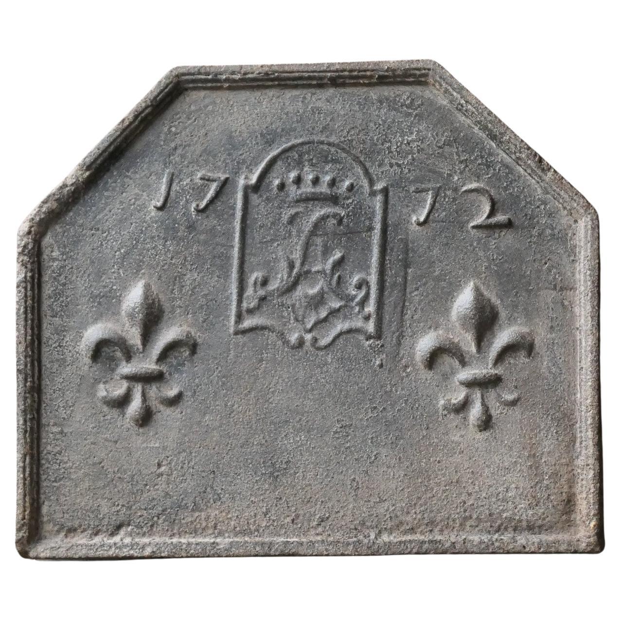 18th Century French Louis XV 'Coat of Arms' Fireback / Backsplash For Sale