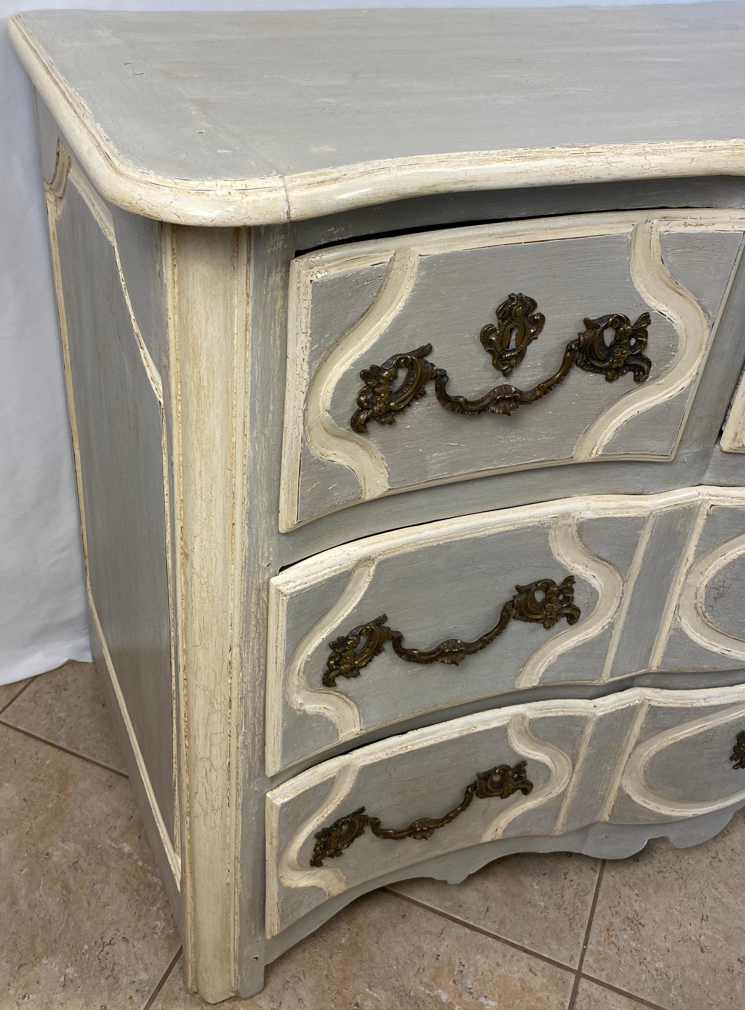 18th Century and Earlier 18th Century French Louis XV Commode Gable Painted Blue  For Sale