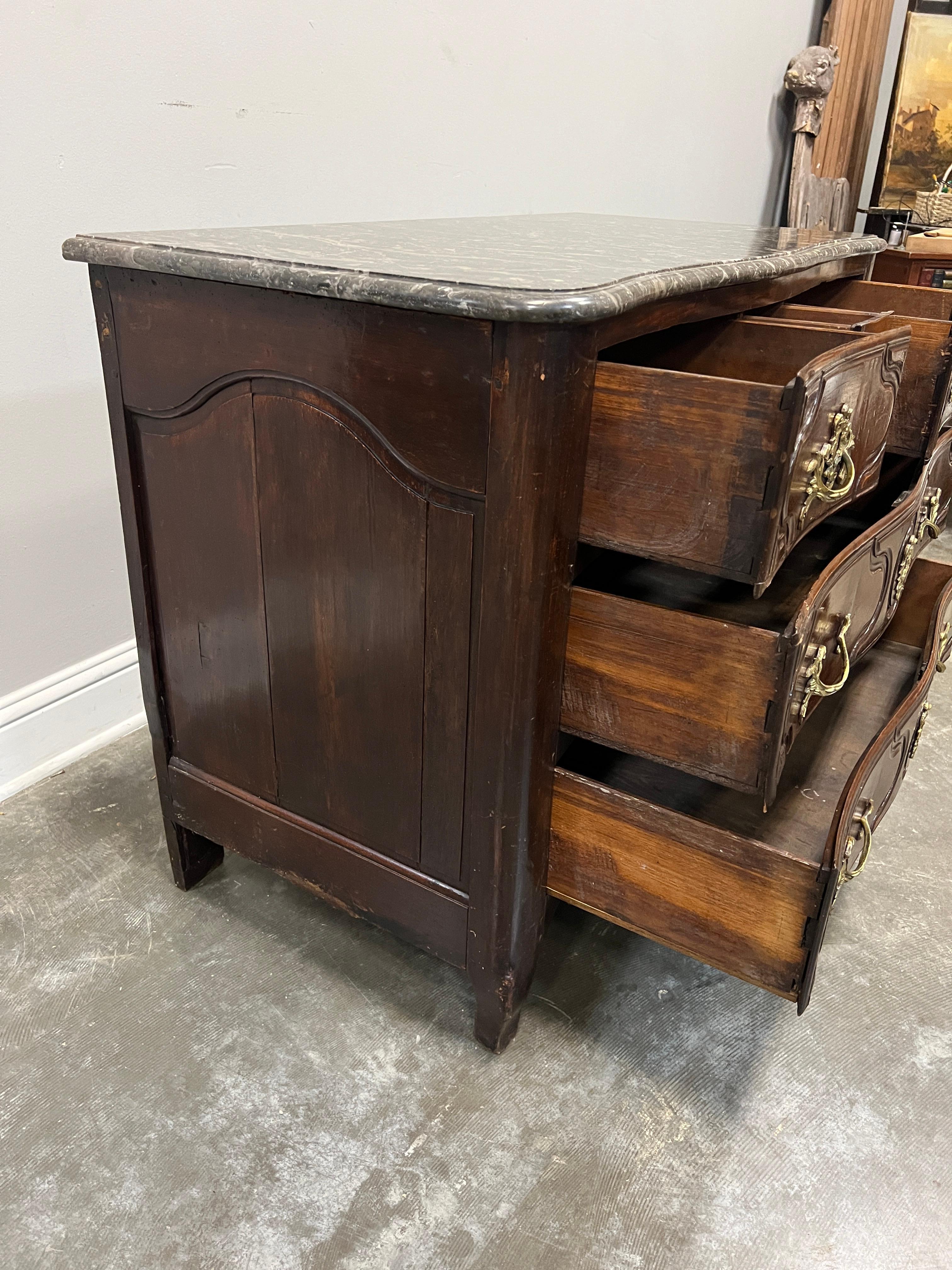 Brass 18th Century French Louis XV Commode With Marble Top For Sale