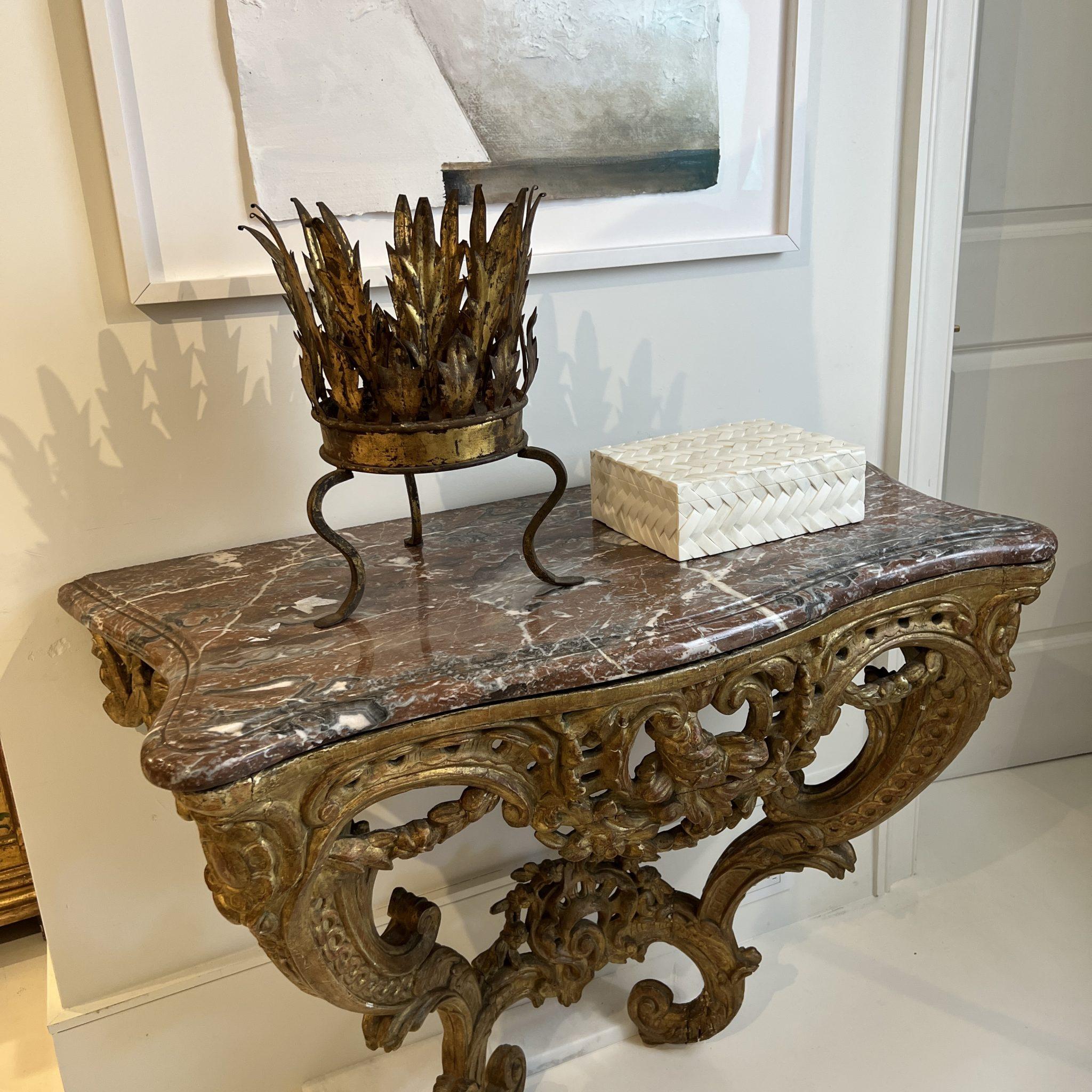 Gilt 18th Century French Louis XV Console with Conforming Marble Top