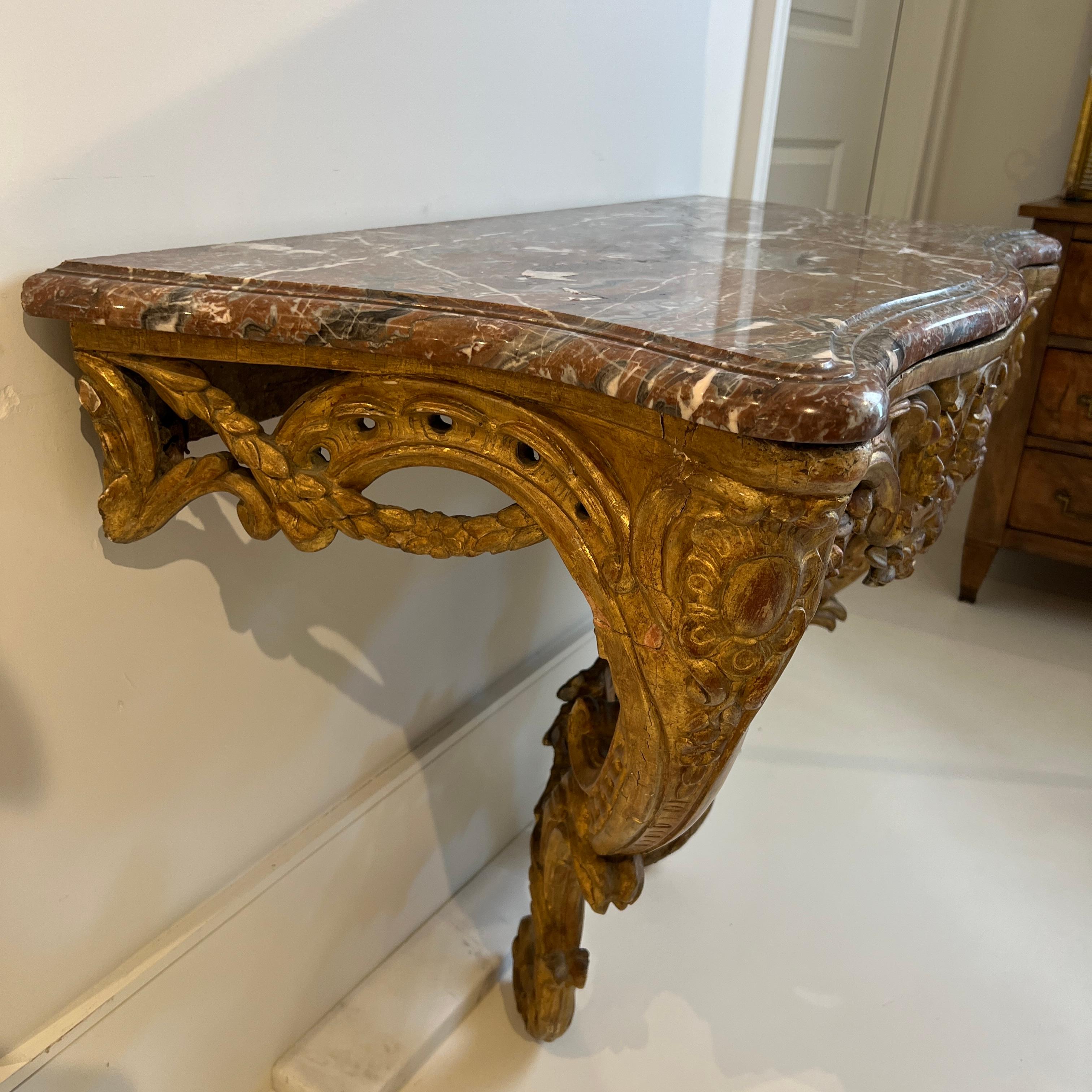 18th Century French Louis XV Console with Conforming Marble Top In Fair Condition For Sale In New Orleans, LA