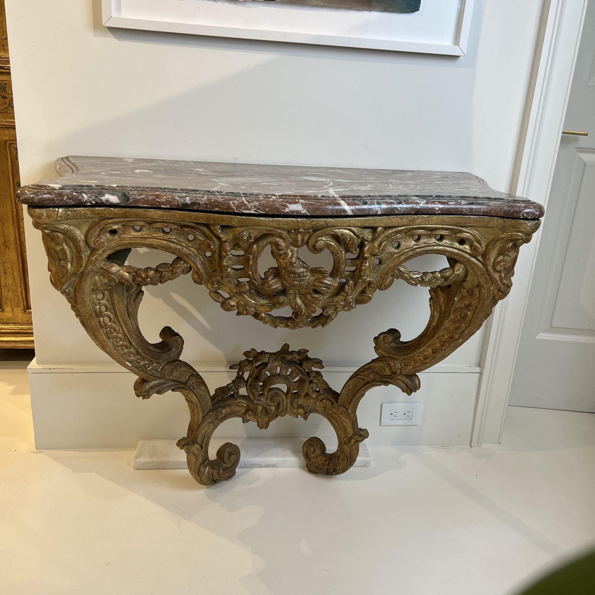 18th Century French Louis XV Console with Conforming Marble Top In Fair Condition In New Orleans, LA