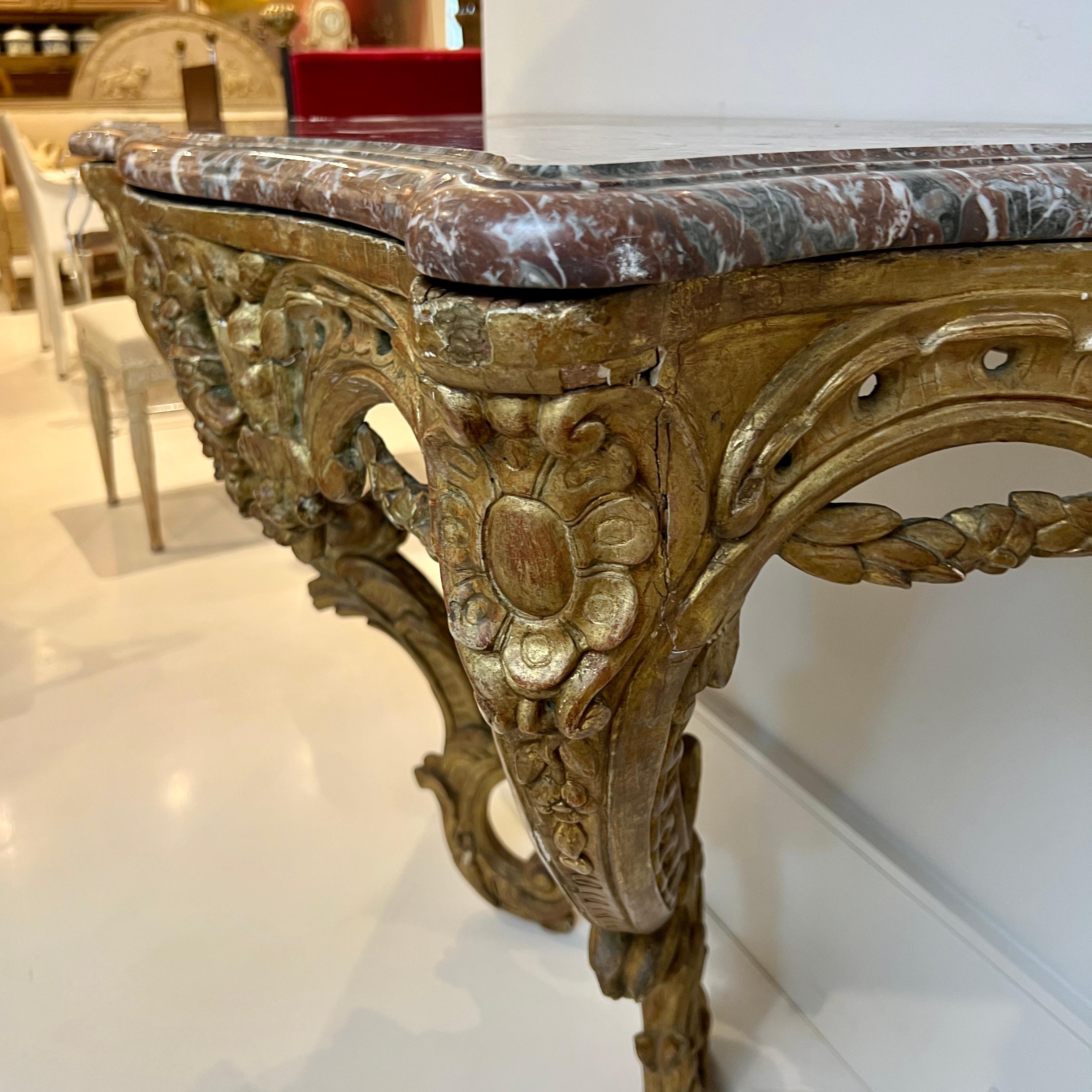 18th Century and Earlier 18th Century French Louis XV Console with Conforming Marble Top For Sale
