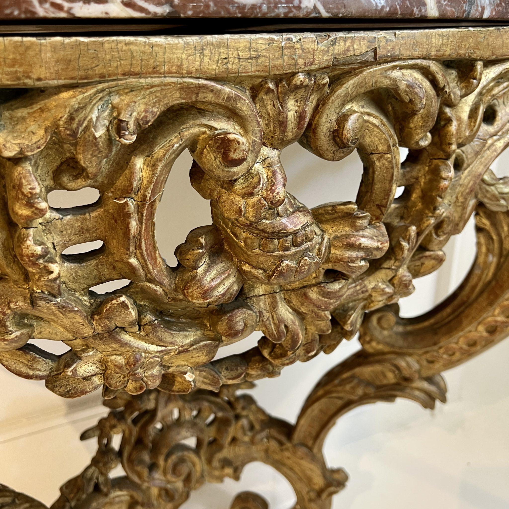 18th Century and Earlier 18th Century French Louis XV Console with Conforming Marble Top