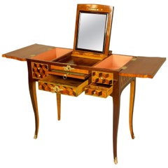 Antique 18th Century French Louis XV Cube Pattern Marquetry Dressing Table or Coiffeuse