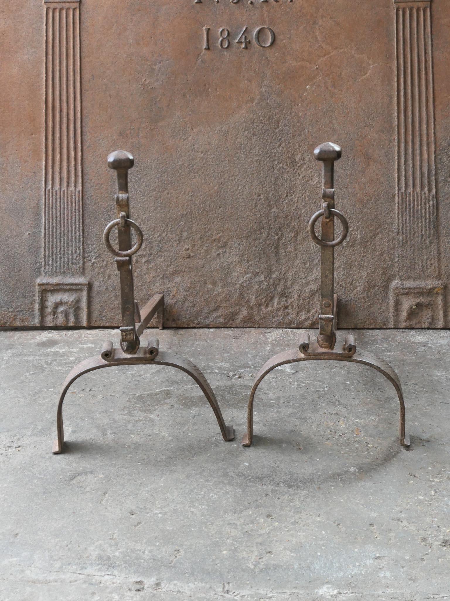 Forged 18th Century French Louis XV Fire Andirons For Sale