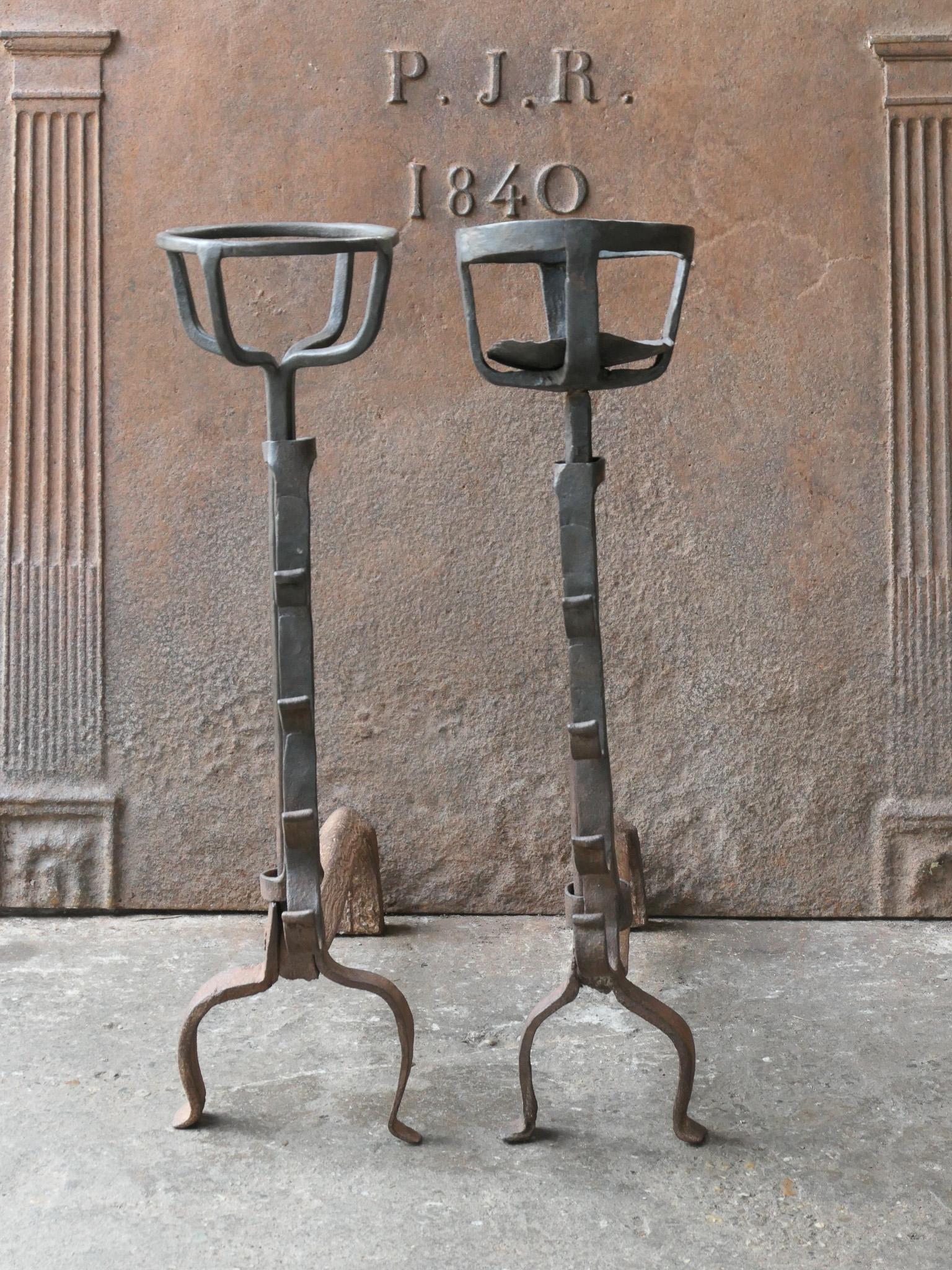 Forged 18th Century French Louis XV Fire Andirons For Sale