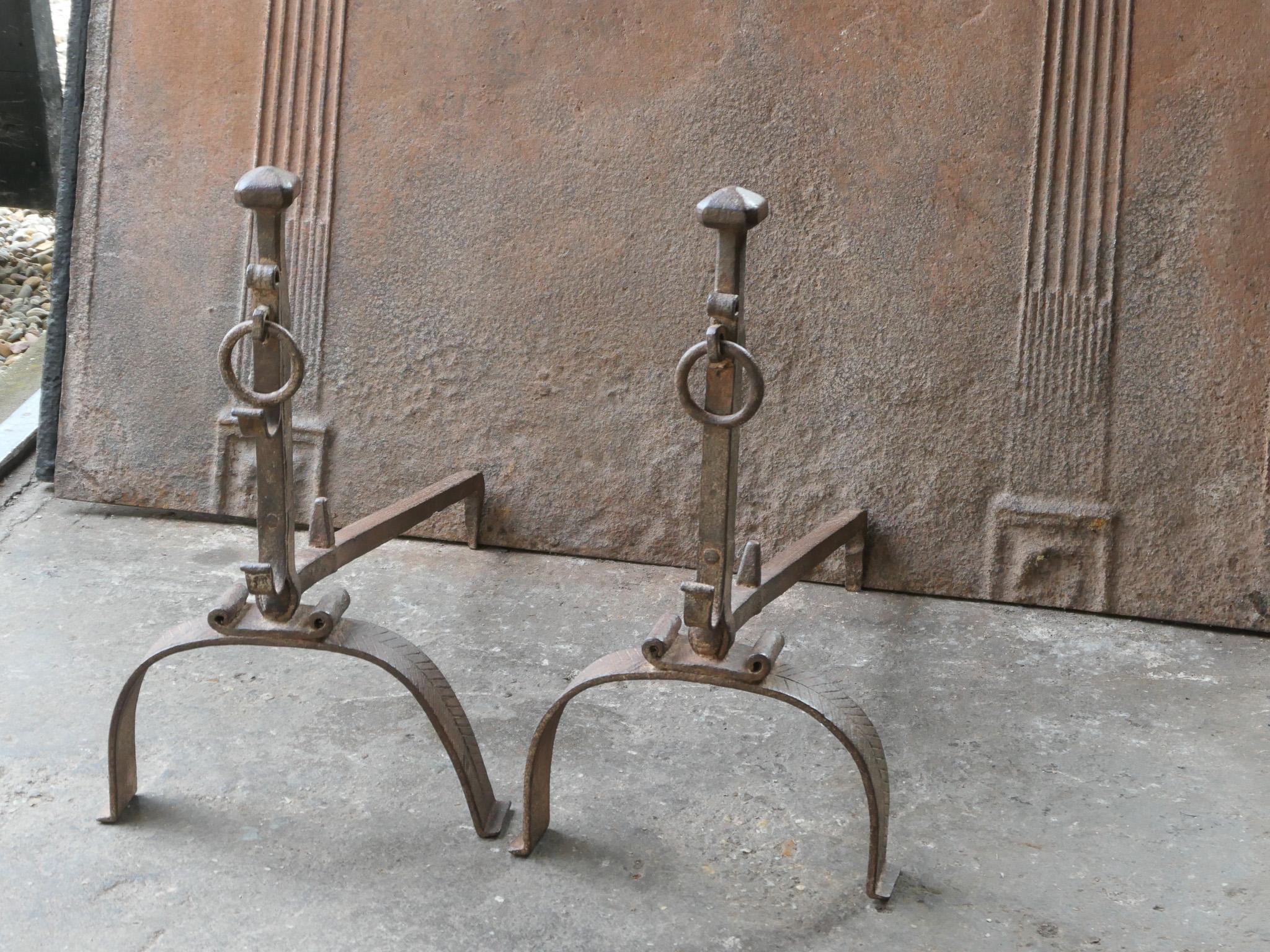 18th Century and Earlier 18th Century French Louis XV Fire Andirons For Sale
