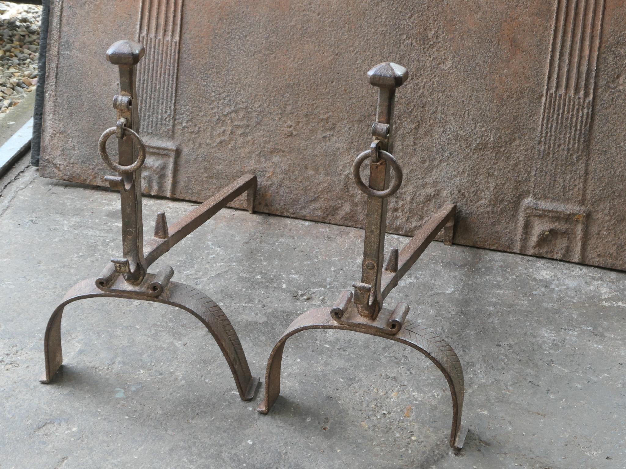 Wrought Iron 18th Century French Louis XV Fire Andirons For Sale