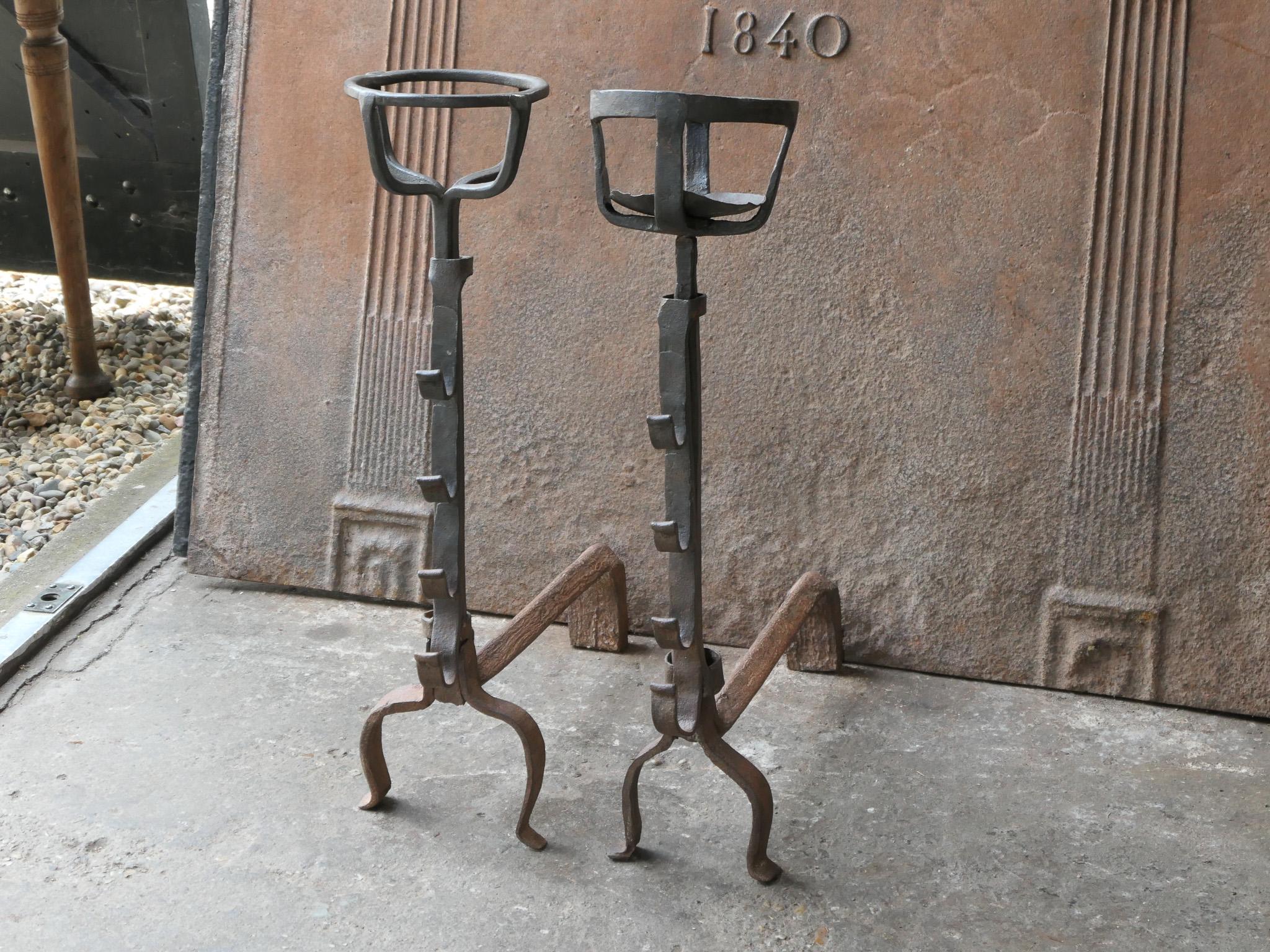 Wrought Iron 18th Century French Louis XV Fire Andirons For Sale